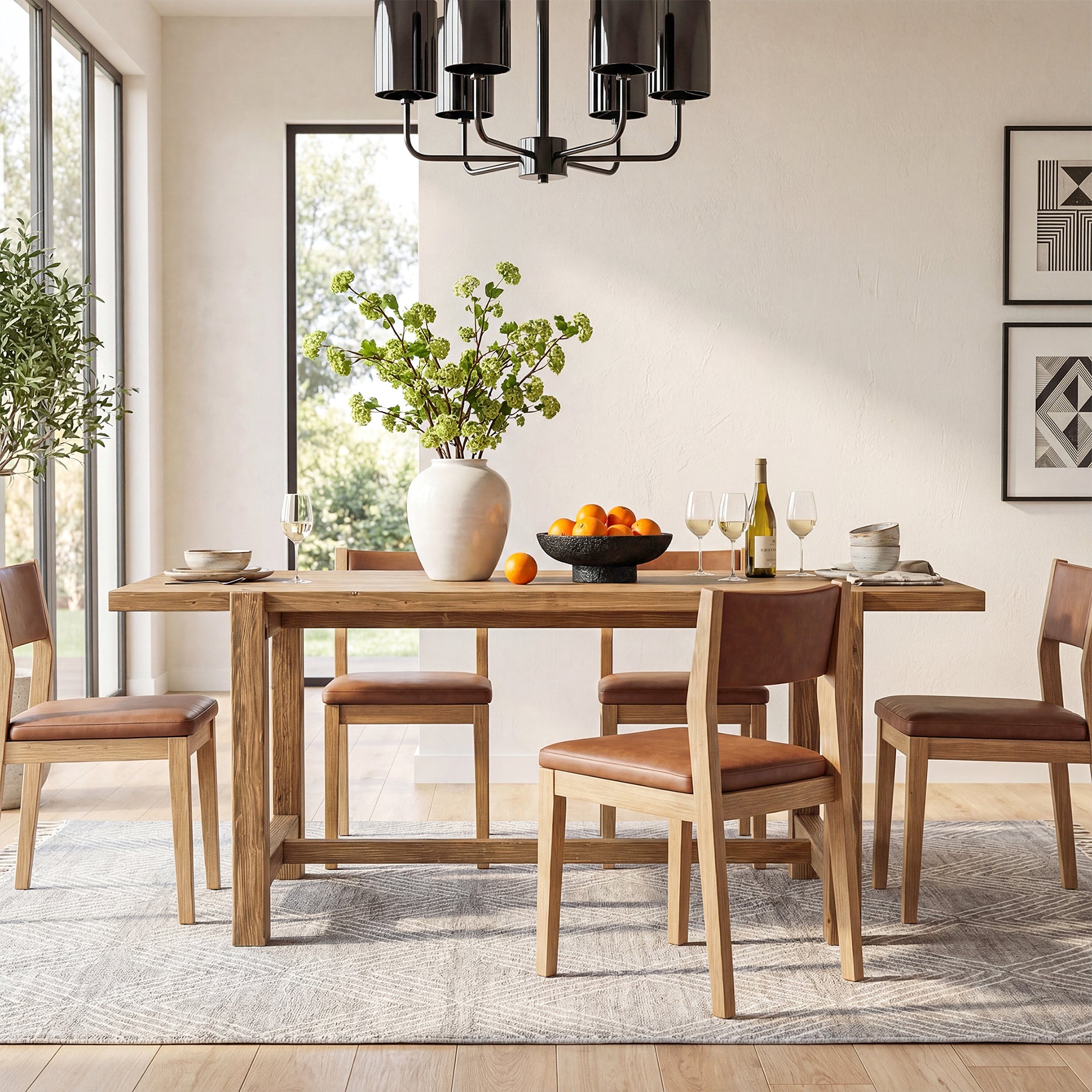 63 Inch Solid Wood Dining Table, Farmhouse Rectangular Table for Kitchen Dining Room 4-6 People