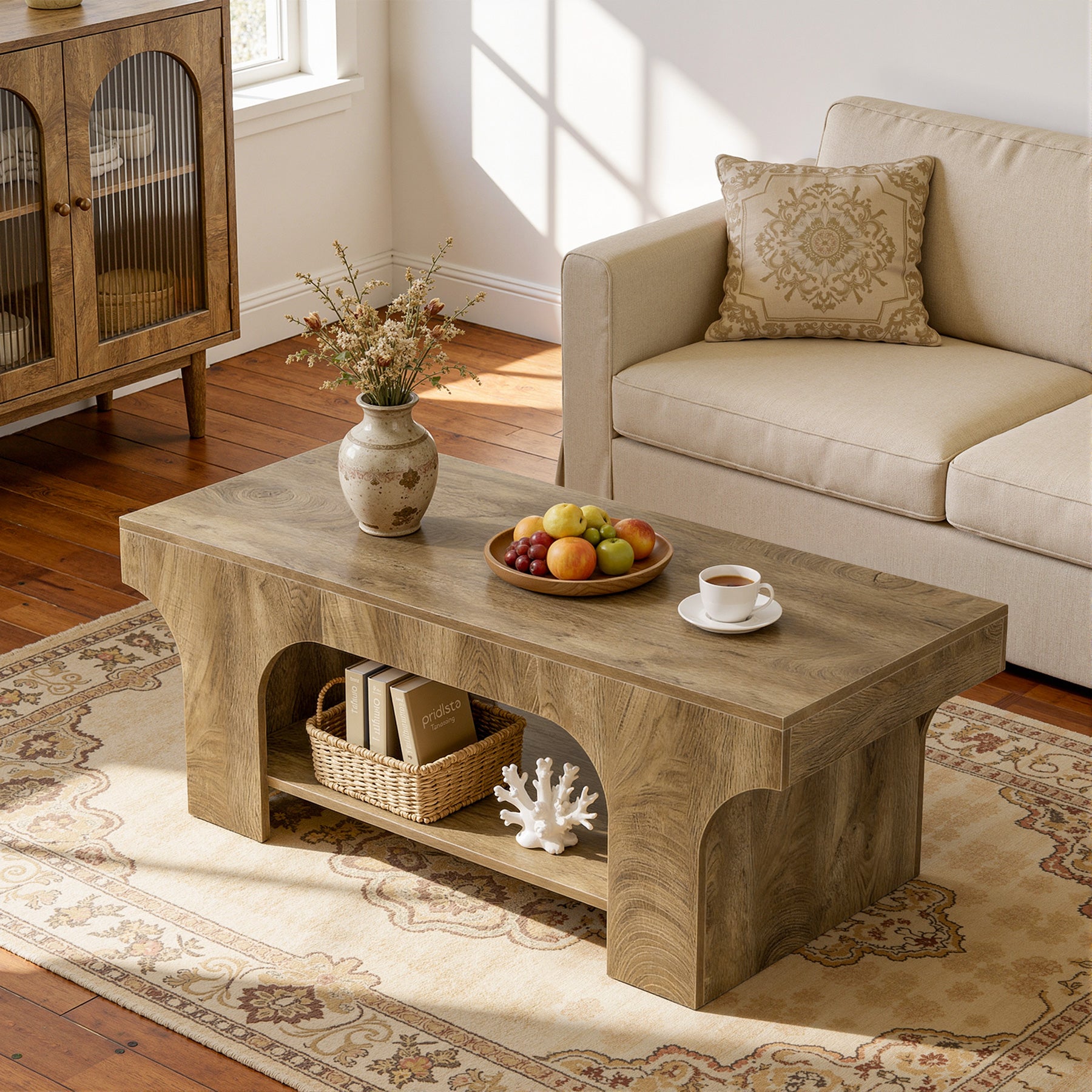 Tribesigns 47.24" Coffee Table, 2-Tier Farmhouse Center Table for Living Room