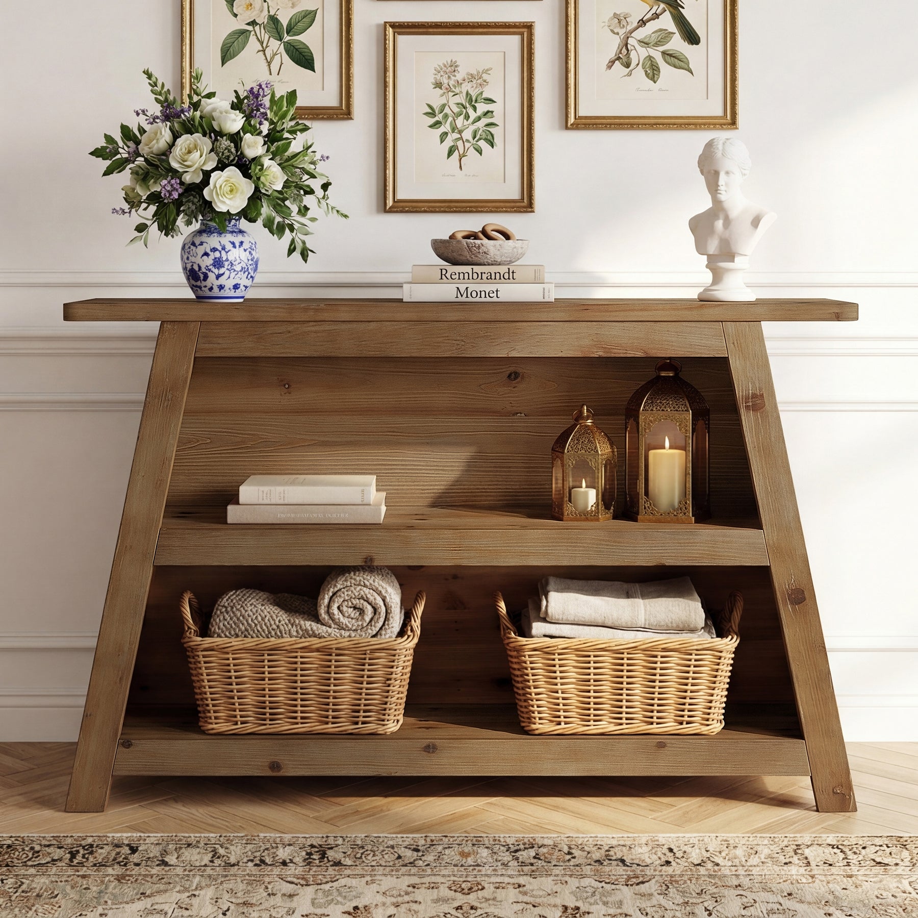 47" Solid Wood Console Table with Storage Shelves, 3-Tier Farmhouse Entryway & Sofa Table for Hallway