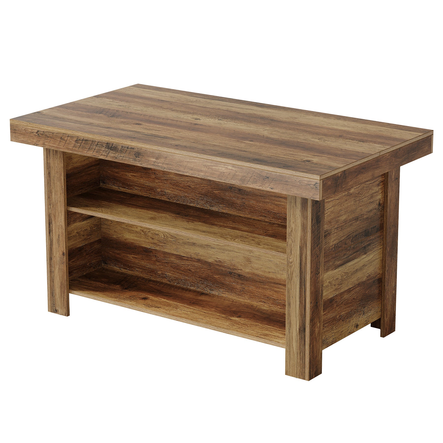 55" Kitchen Island, 3-Tier Island Table Counter Height Bar Table