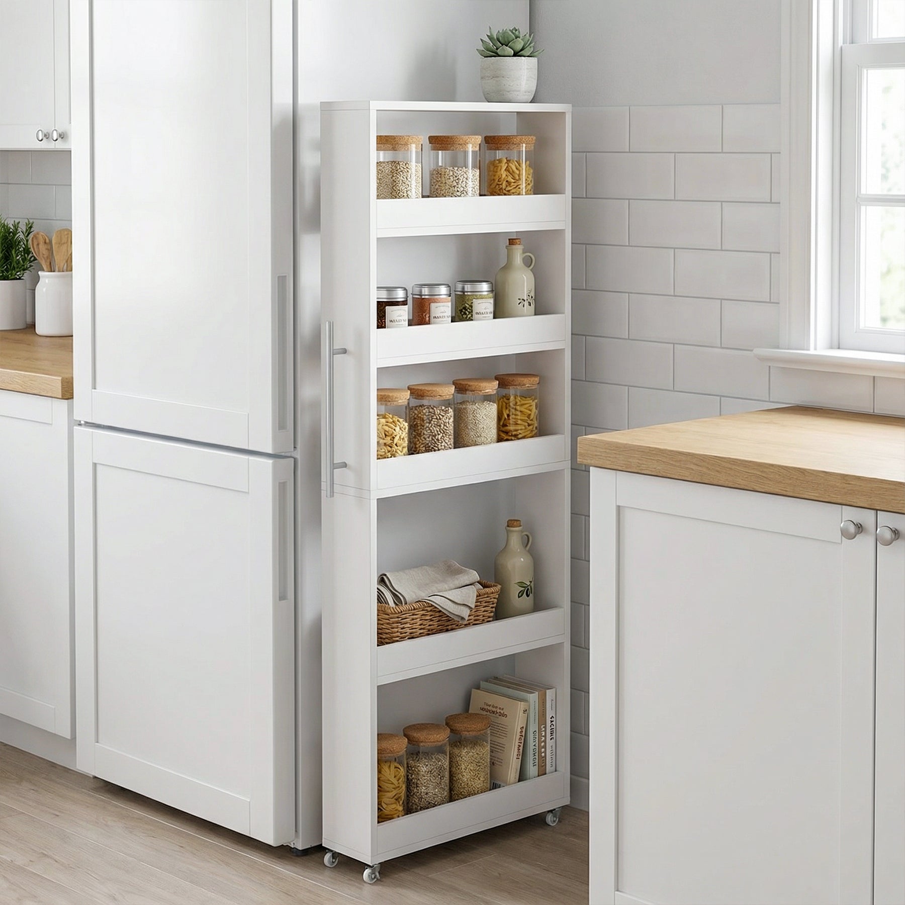 63" Utility Cart on Wheels, 5-Tier Narrow Mobile Shelf Organizer