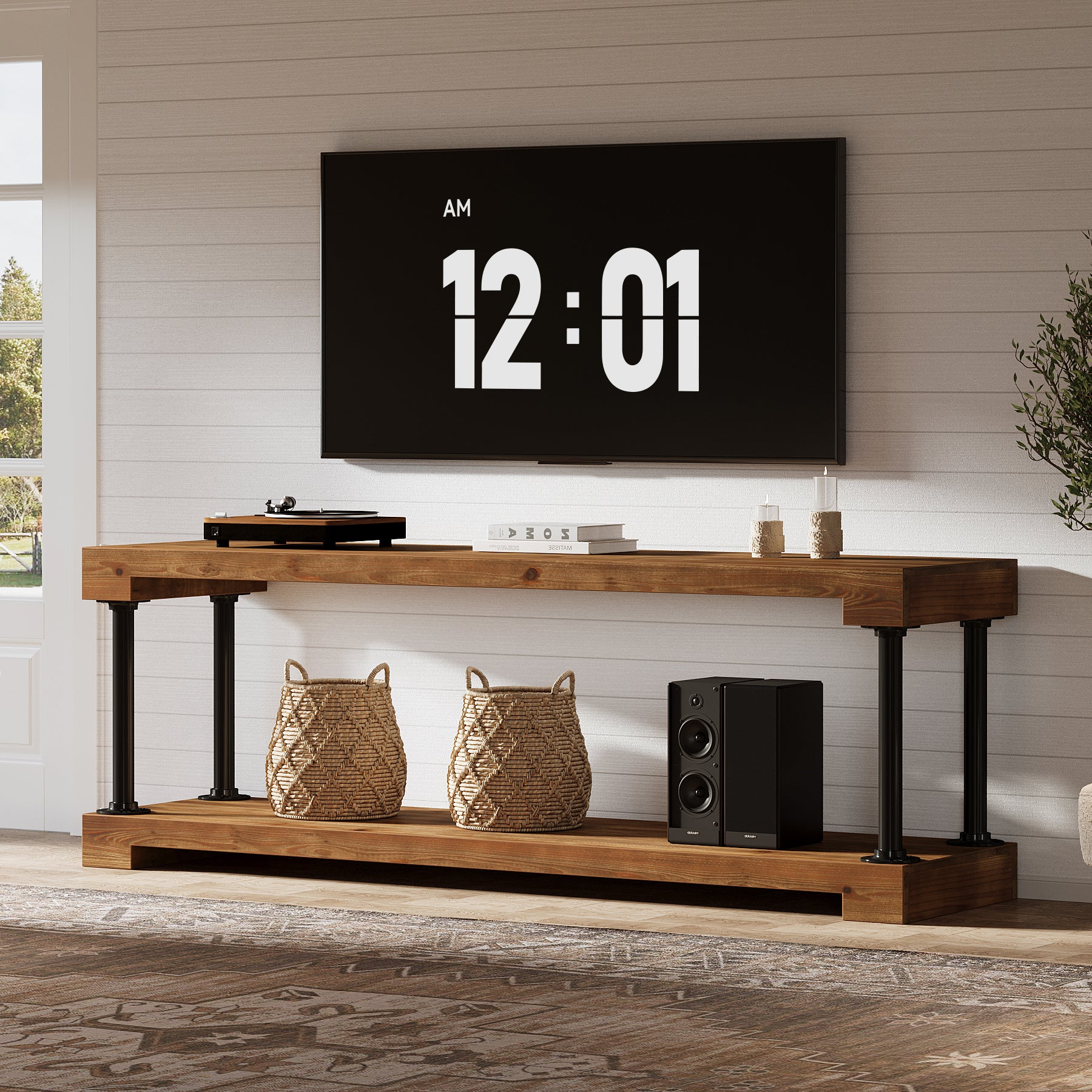Tribesigns 63-Inch Solid Wood TV Stand, Vintage Media Console