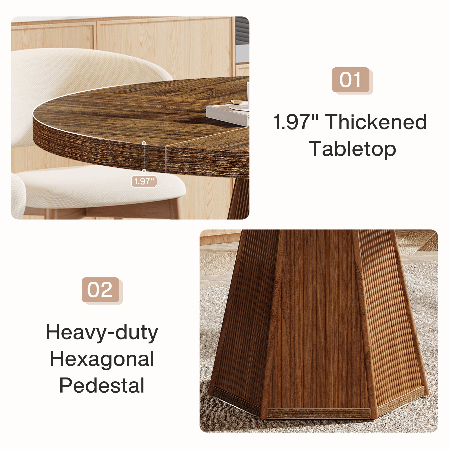 47" Round Dining Table, Farmhouse Kitchen Dinner Table for 4