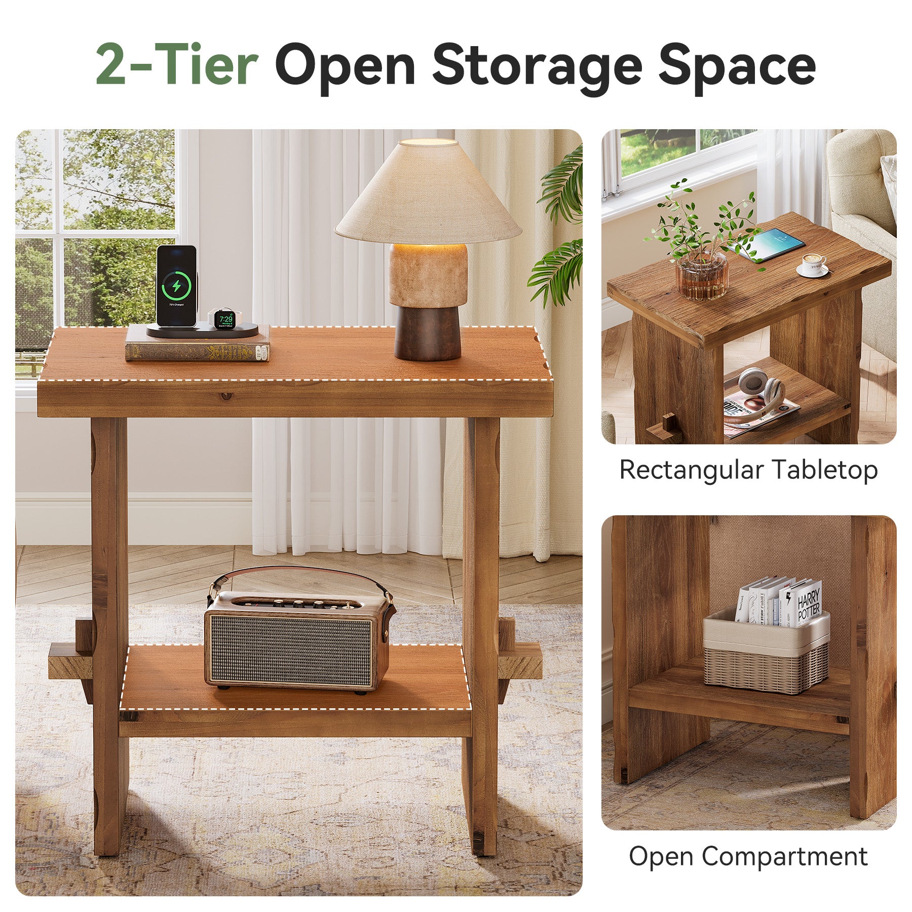 Tribesigns 23.62-Inch Solid Wood Side Table, Wooden End Table with Solid Base