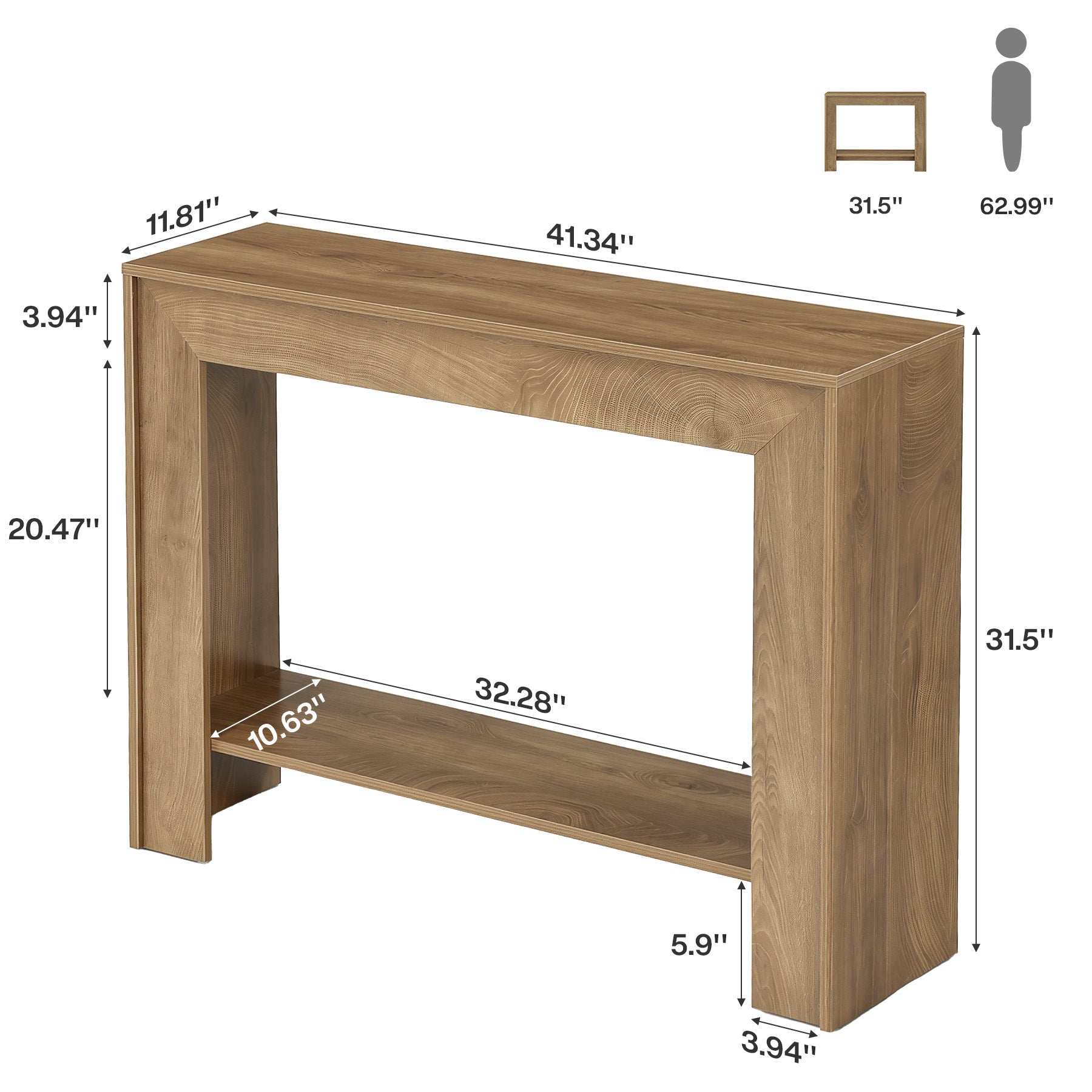 41.3" Console Table, Farmhouse Sofa Entryway Table with 2-Tier Open Storage