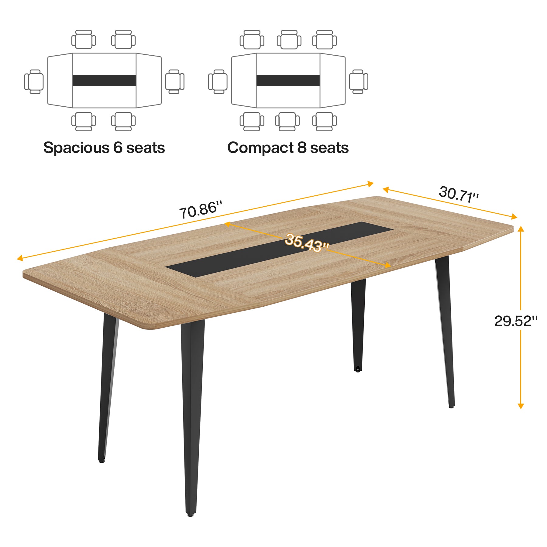 6FT / 8FT Conference Table, Modern Boat Shaped Meeting Table Tribesigns