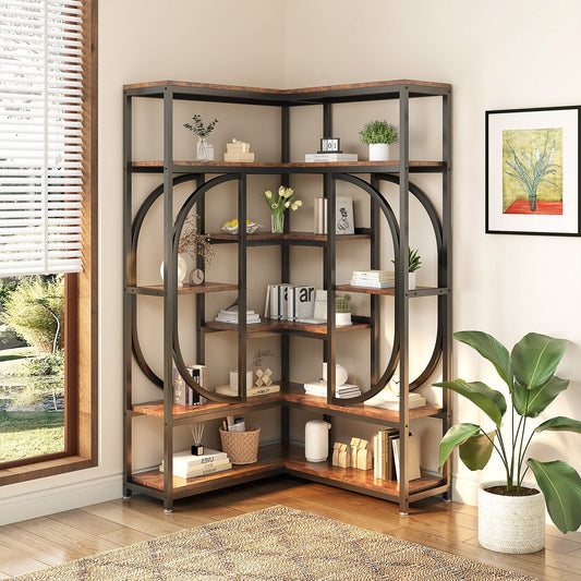 7-Shelf Corner Bookshelf, L-Shaped Bookcase Display Rack Tribesigns