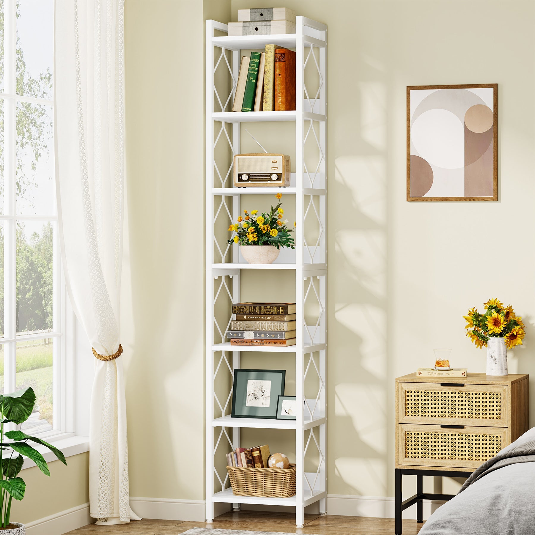 7-Tier Corner Shelf, 78.7" Narrow Bookshelf Corner Bookcase Tribesigns