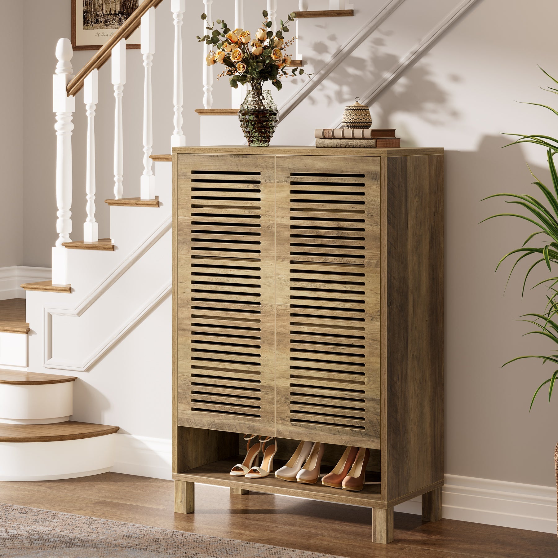 7 Tier Shoe Cabinet, 24 Pairs Shoe Rack with Ventilated Louvered Doors Tribesigns