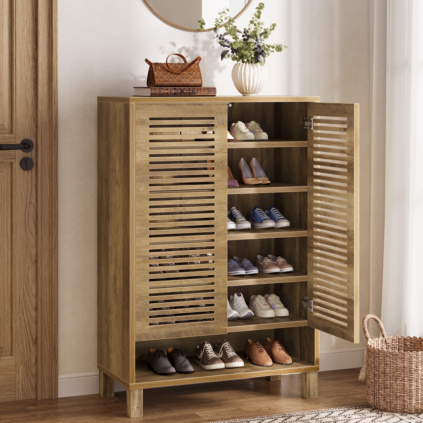7 Tier Shoe Cabinet, 24 Pairs Shoe Rack with Ventilated Louvered Doors Tribesigns