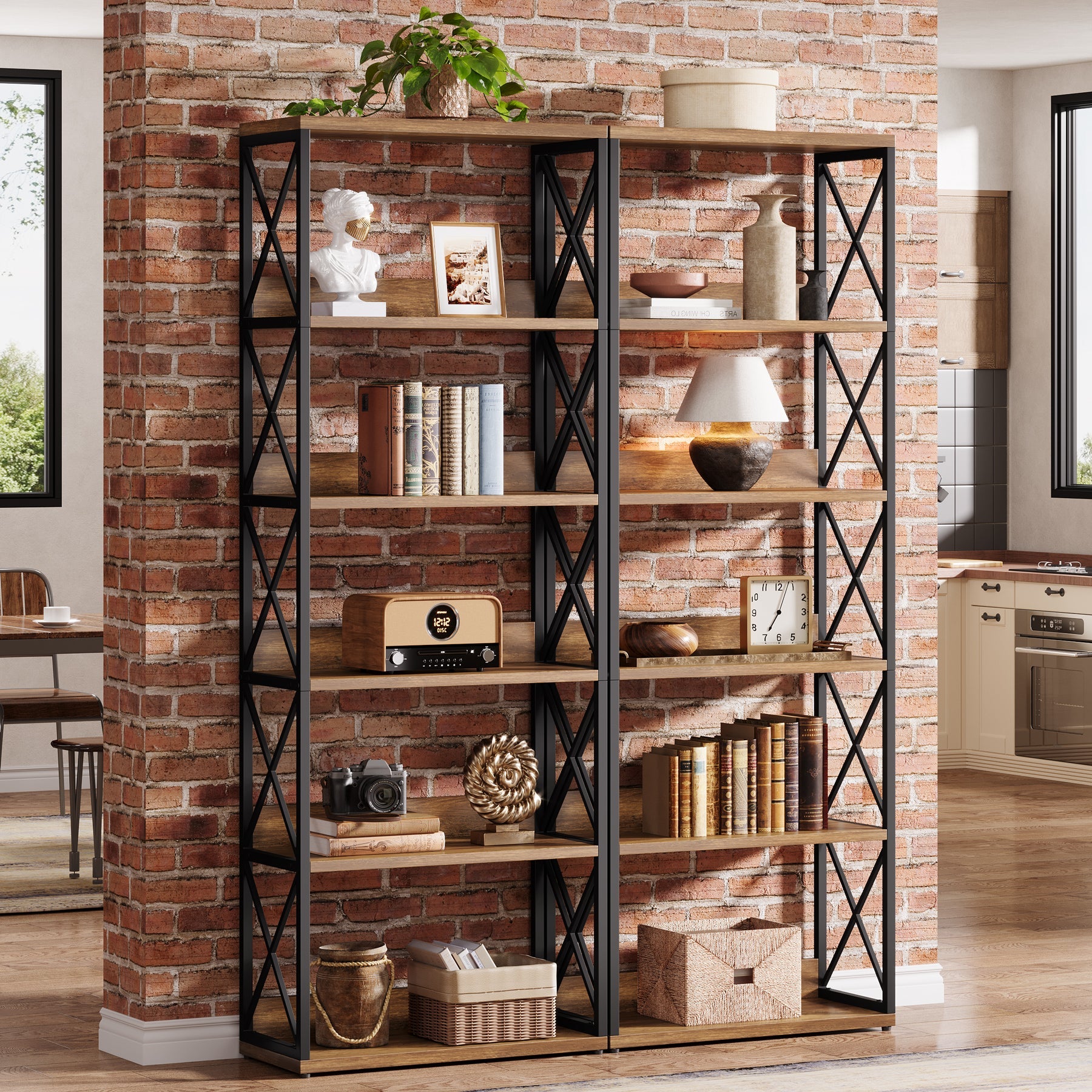 70" Floor Standing Bookshelf, 6 - Tier Etagere Bookcase with Open Shelves Tribesigns