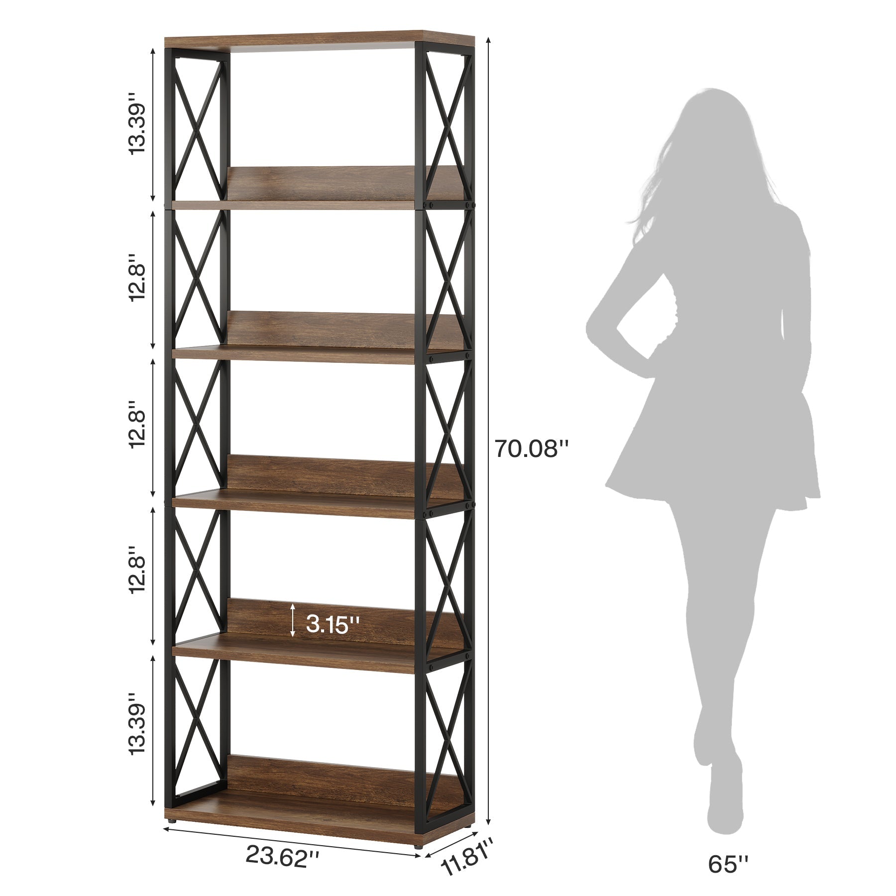 70" Floor Standing Bookshelf, 6 - Tier Etagere Bookcase with Open Shelves Tribesigns