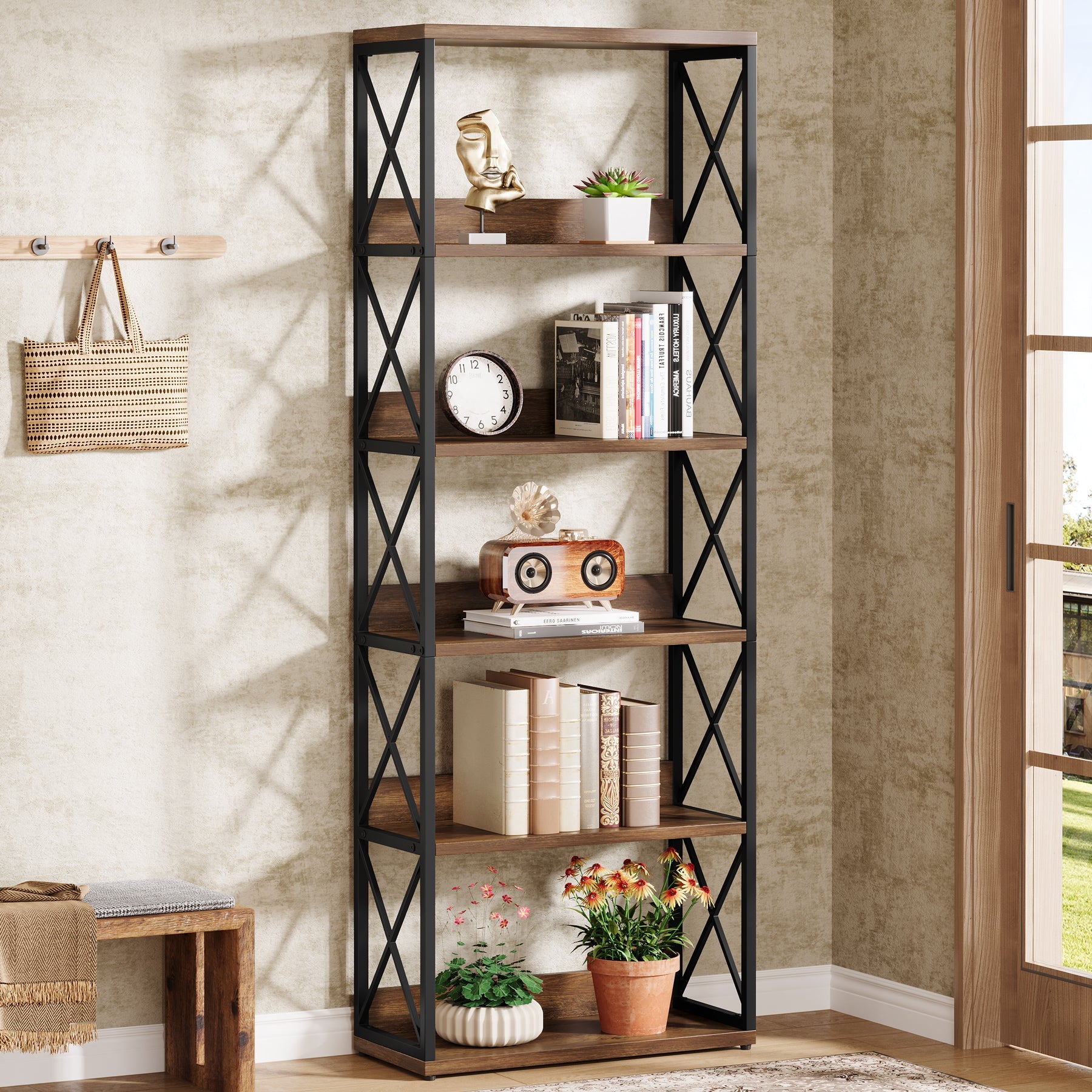 70" Floor Standing Bookshelf, 6 - Tier Etagere Bookcase with Open Shelves Tribesigns