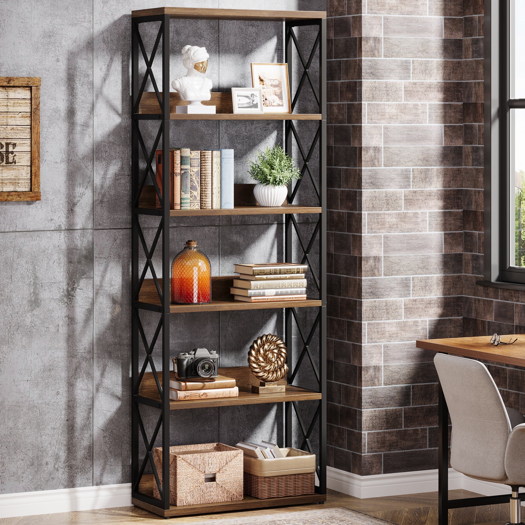 70" Floor Standing Bookshelf, 6 - Tier Etagere Bookcase with Open Shelves Tribesigns