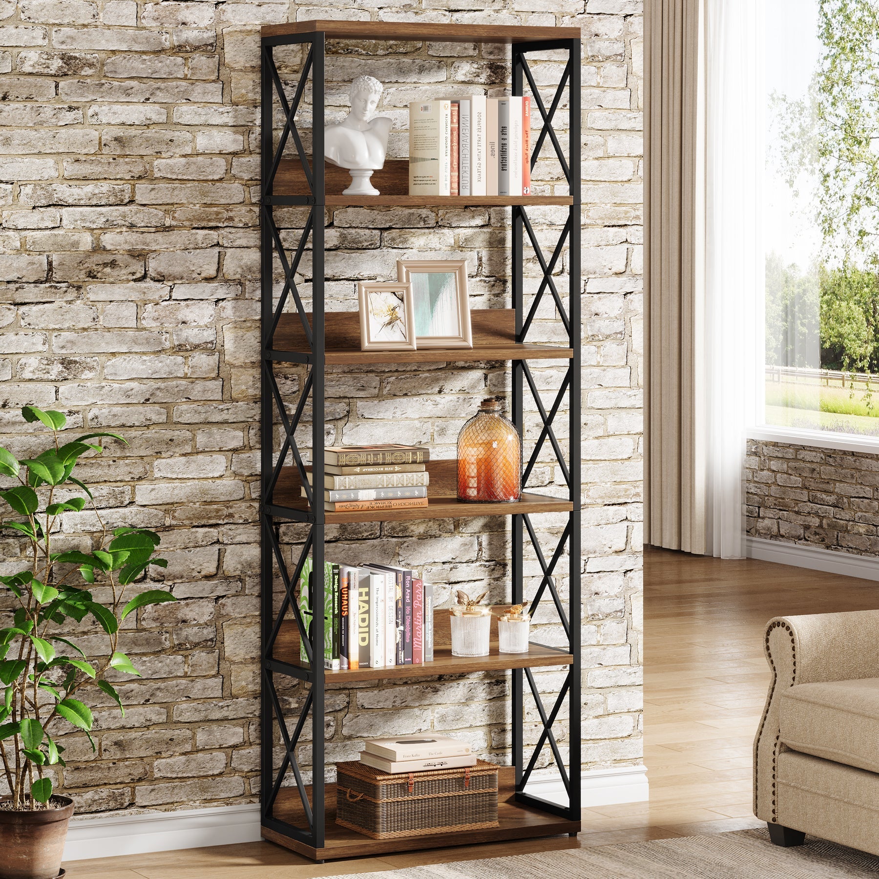 70" Floor Standing Bookshelf, 6 - Tier Etagere Bookcase with Open Shelves Tribesigns