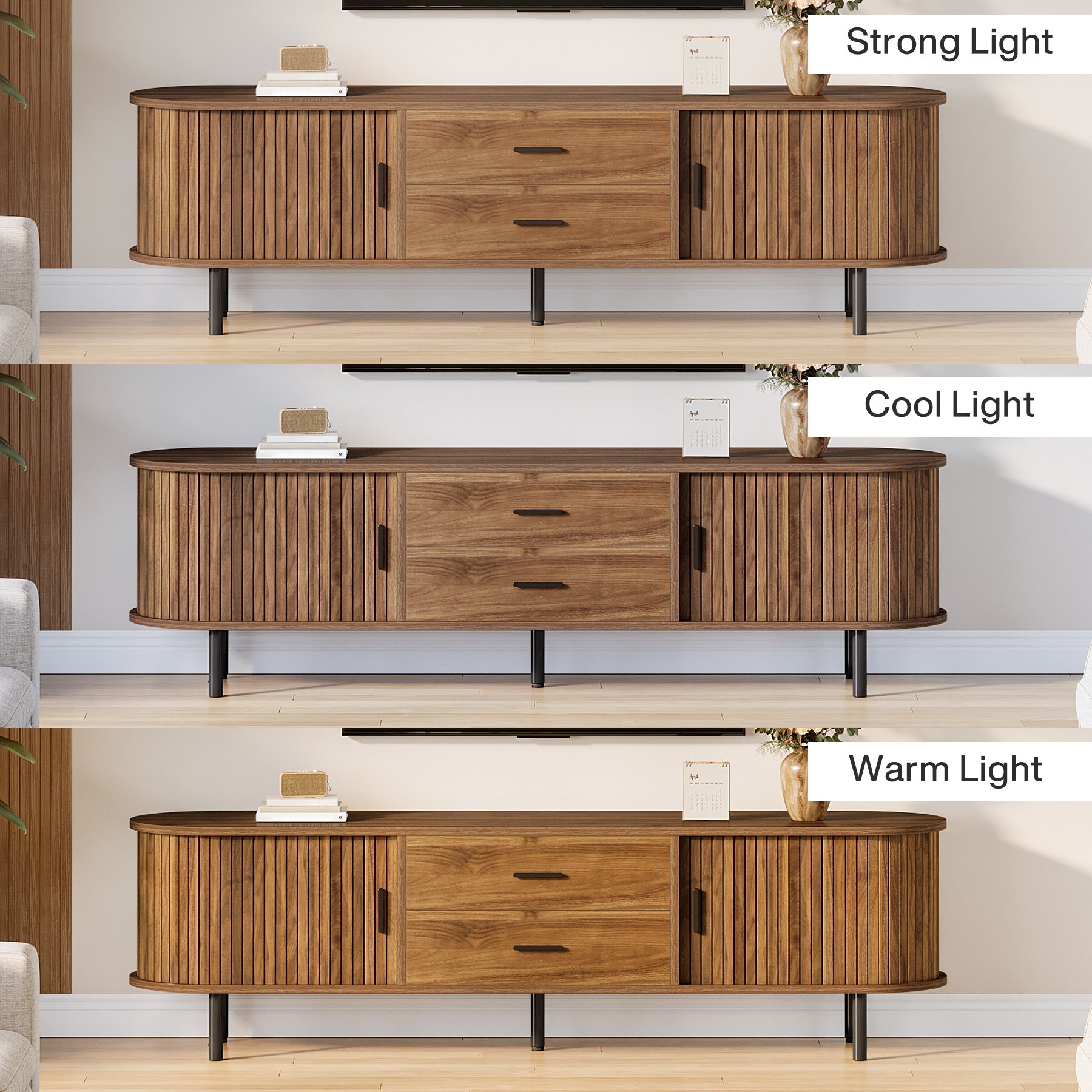 70" TV Stand, Modern Media Console with Storage and Sliding Tambour Door Tribesigns