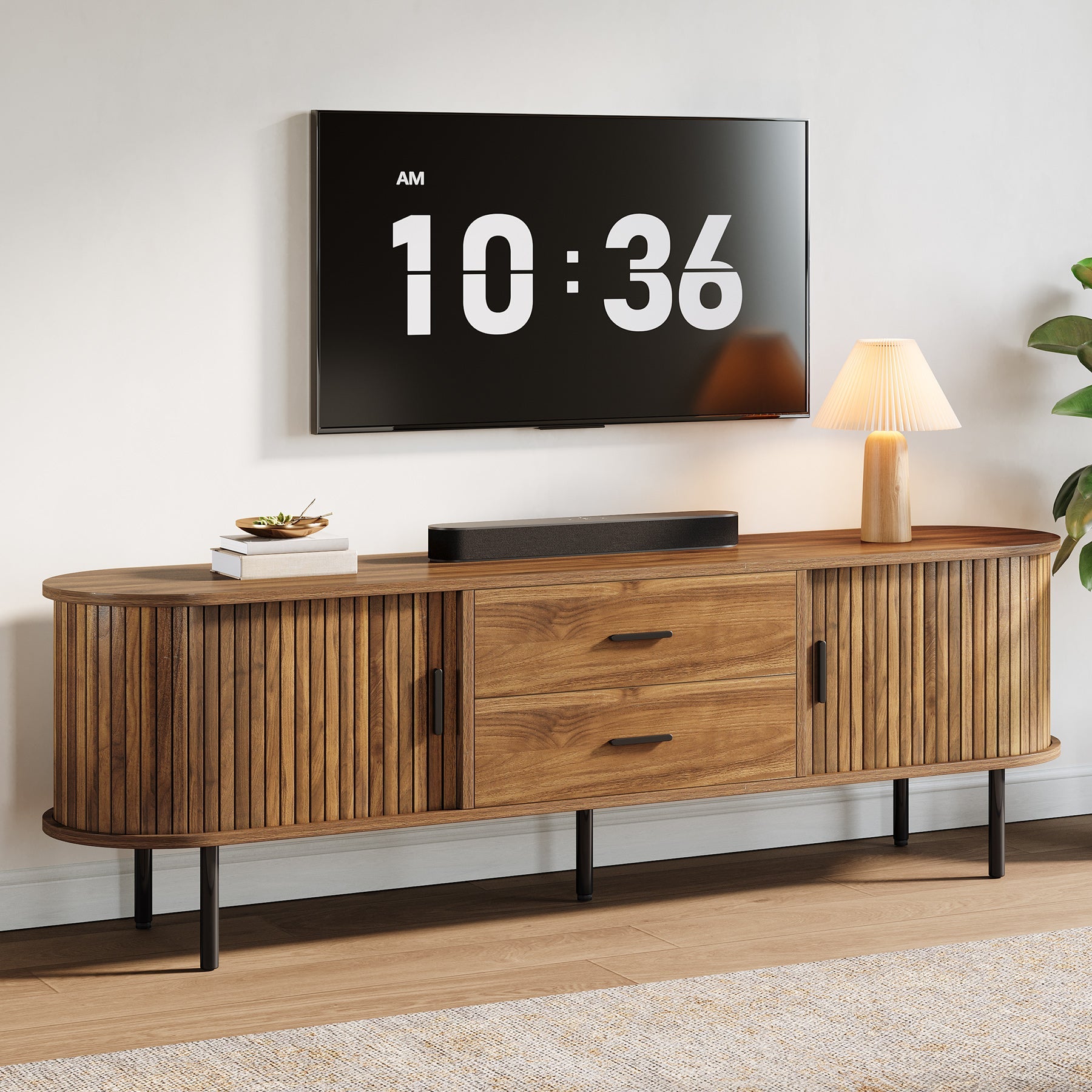 70" TV Stand, Modern Media Console with Storage and Sliding Tambour Door Tribesigns