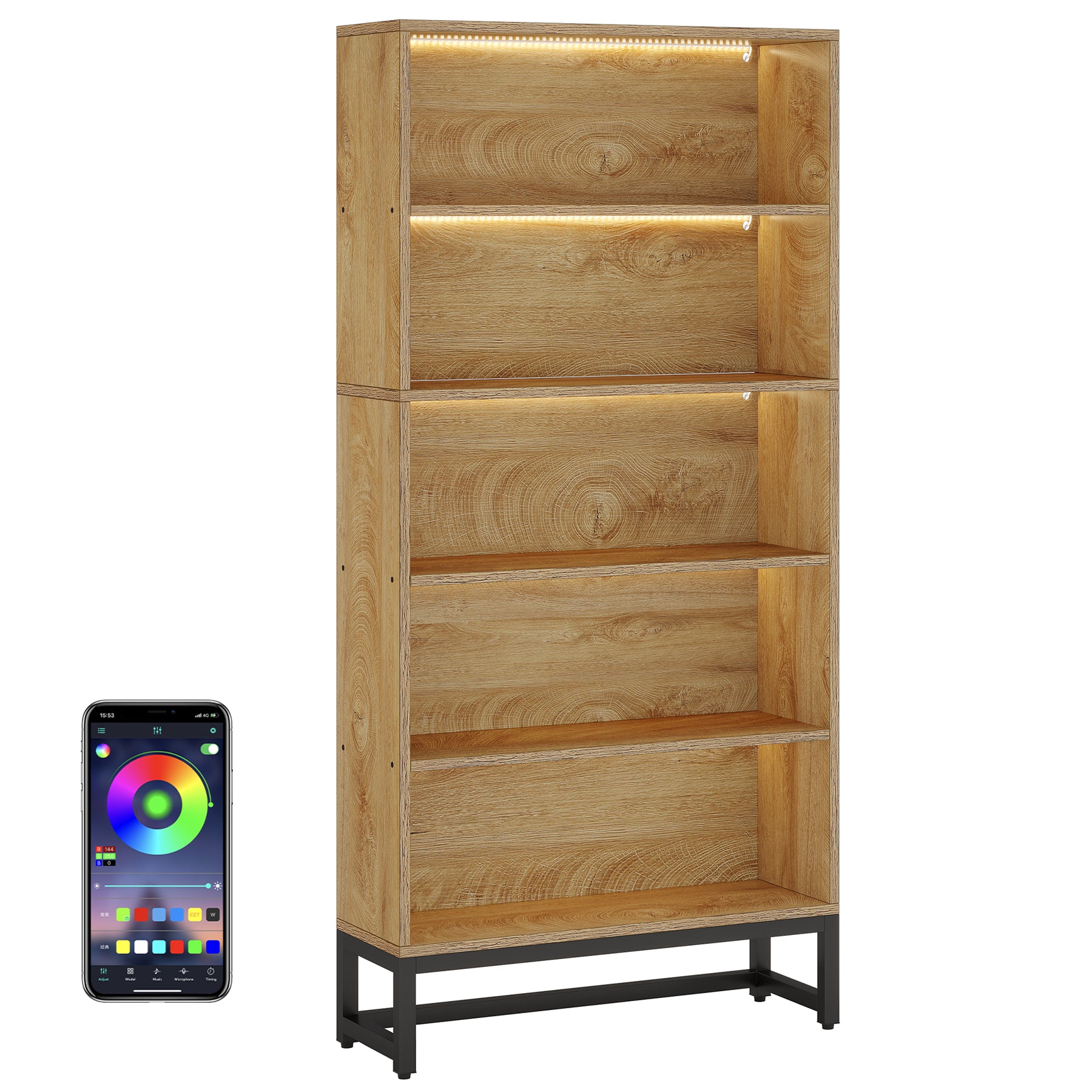 70.4" Bookshelf, FreeStanding Bookcases Display Organizer with LED Light Tribesigns