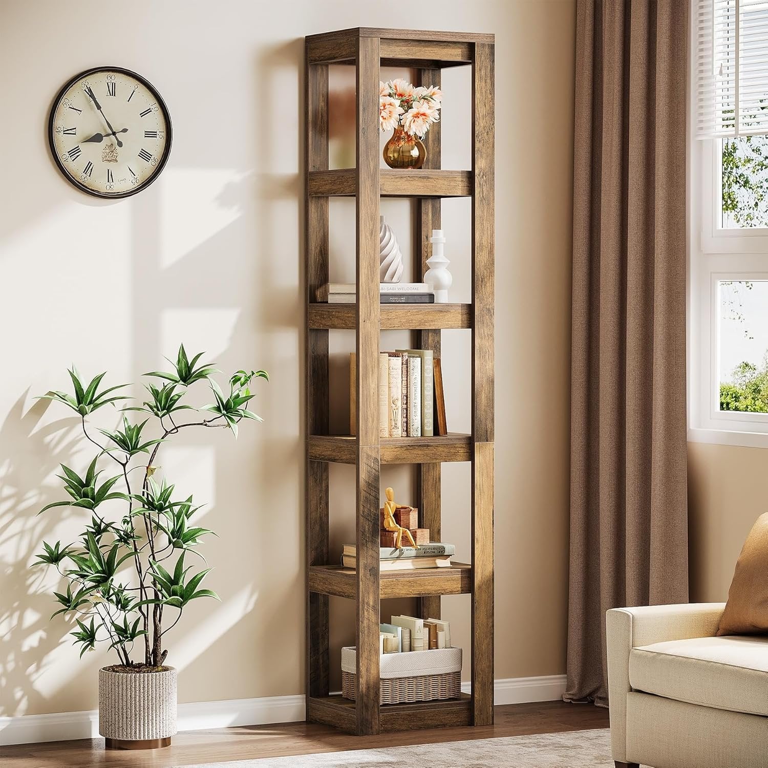 70.86" Bookshelf, 6-Tier Narrow Bookcase Corner Shelf Storage Racks for Home Office