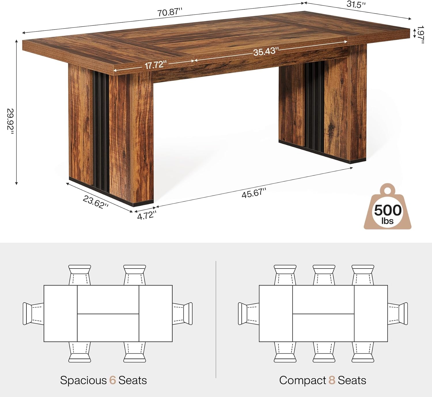 70.86" Dining Table, Rectangular Heavy Duty Kitchen Dinner Table for 6 - 8 People Tribesigns