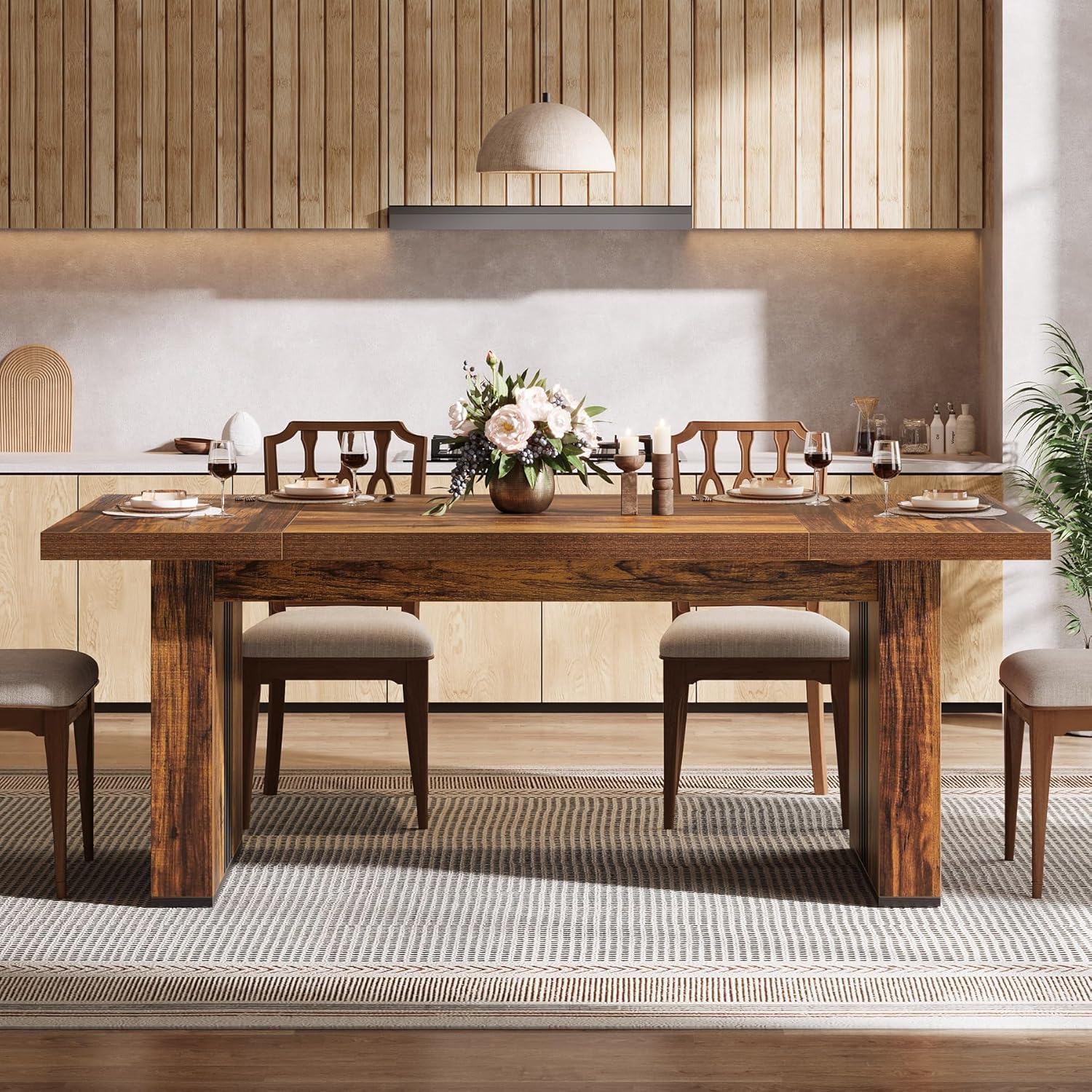 70.86" Dining Table, Rectangular Heavy Duty Kitchen Dinner Table for 6 - 8 People Tribesigns