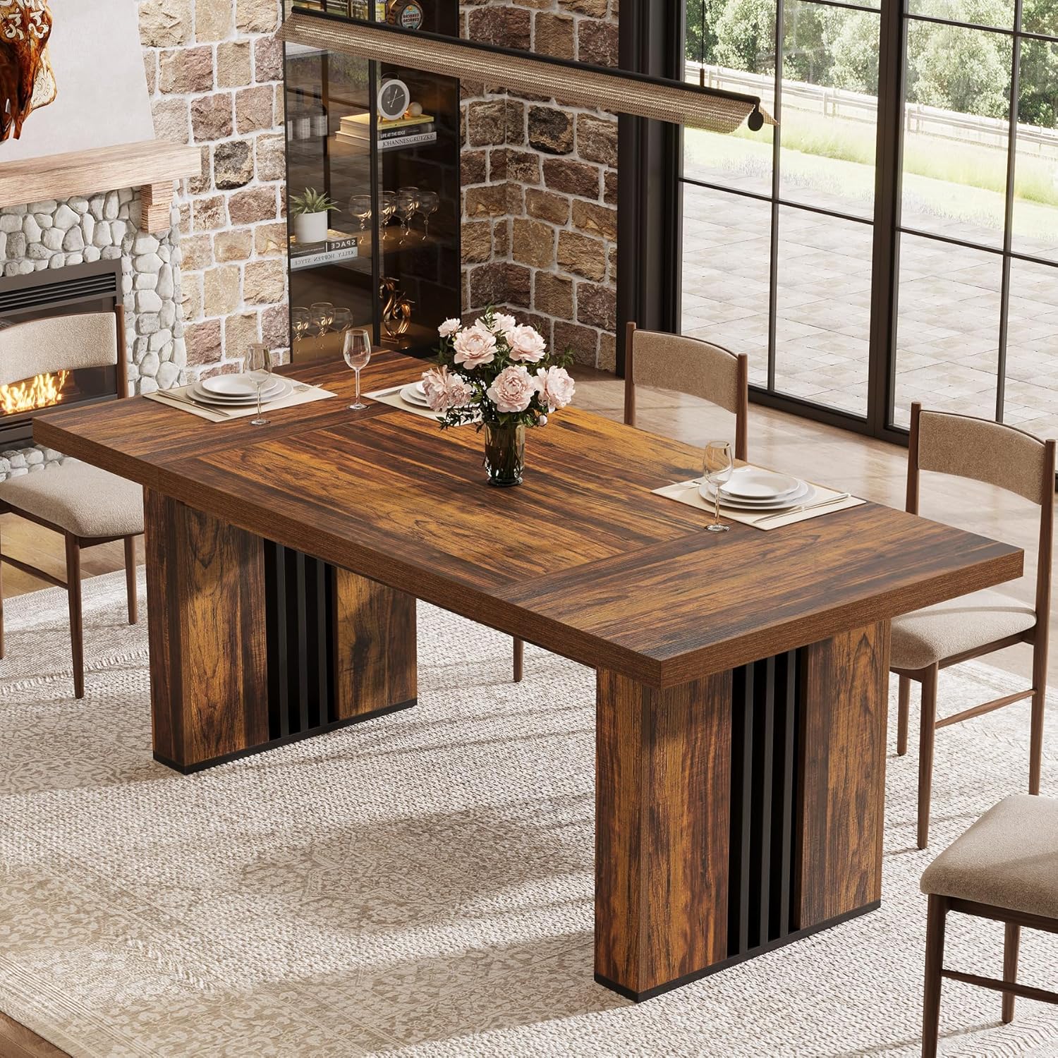 70.86" Dining Table, Rectangular Heavy Duty Kitchen Dinner Table for 6 - 8 People Tribesigns