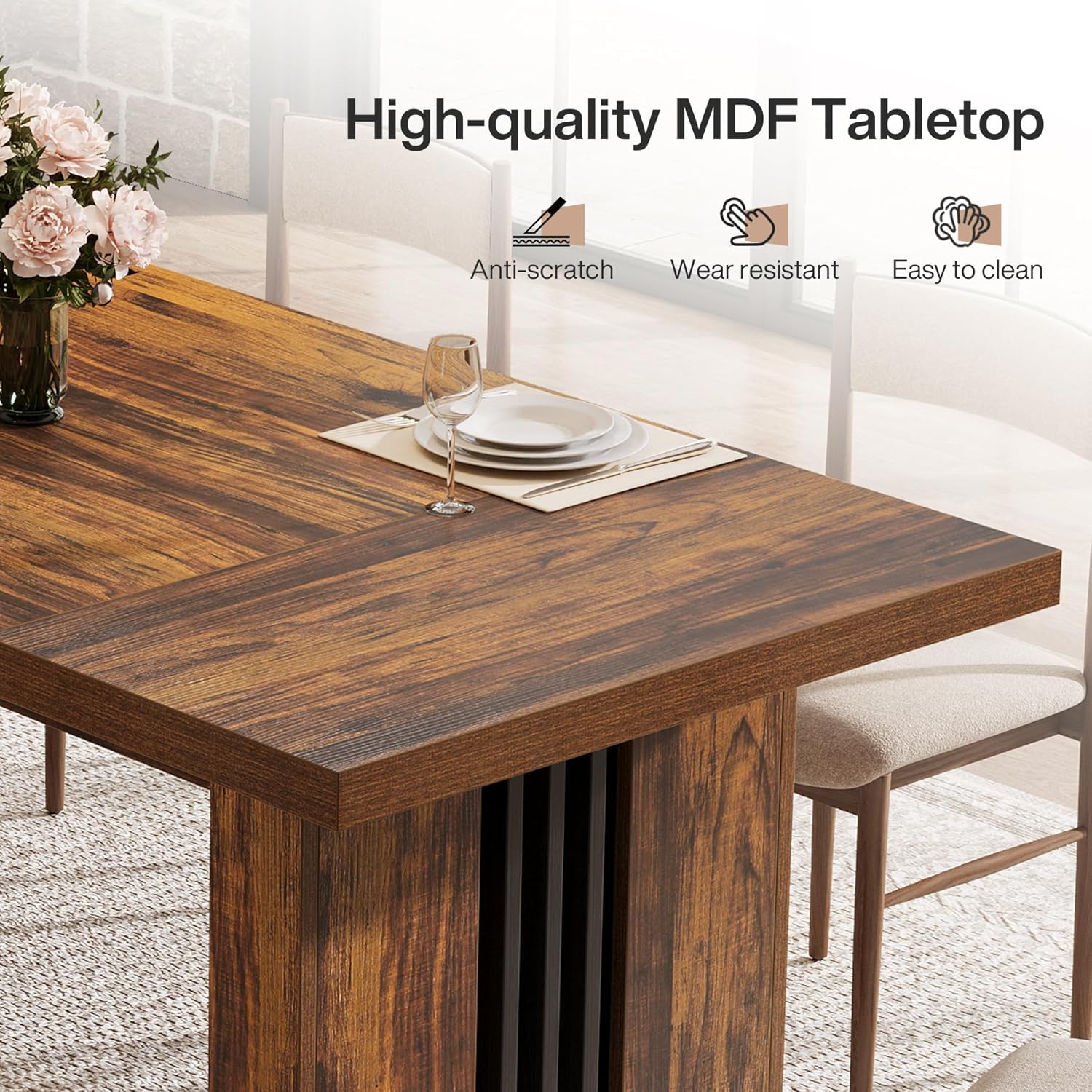 70.86" Dining Table, Rectangular Heavy Duty Kitchen Dinner Table for 6 - 8 People Tribesigns