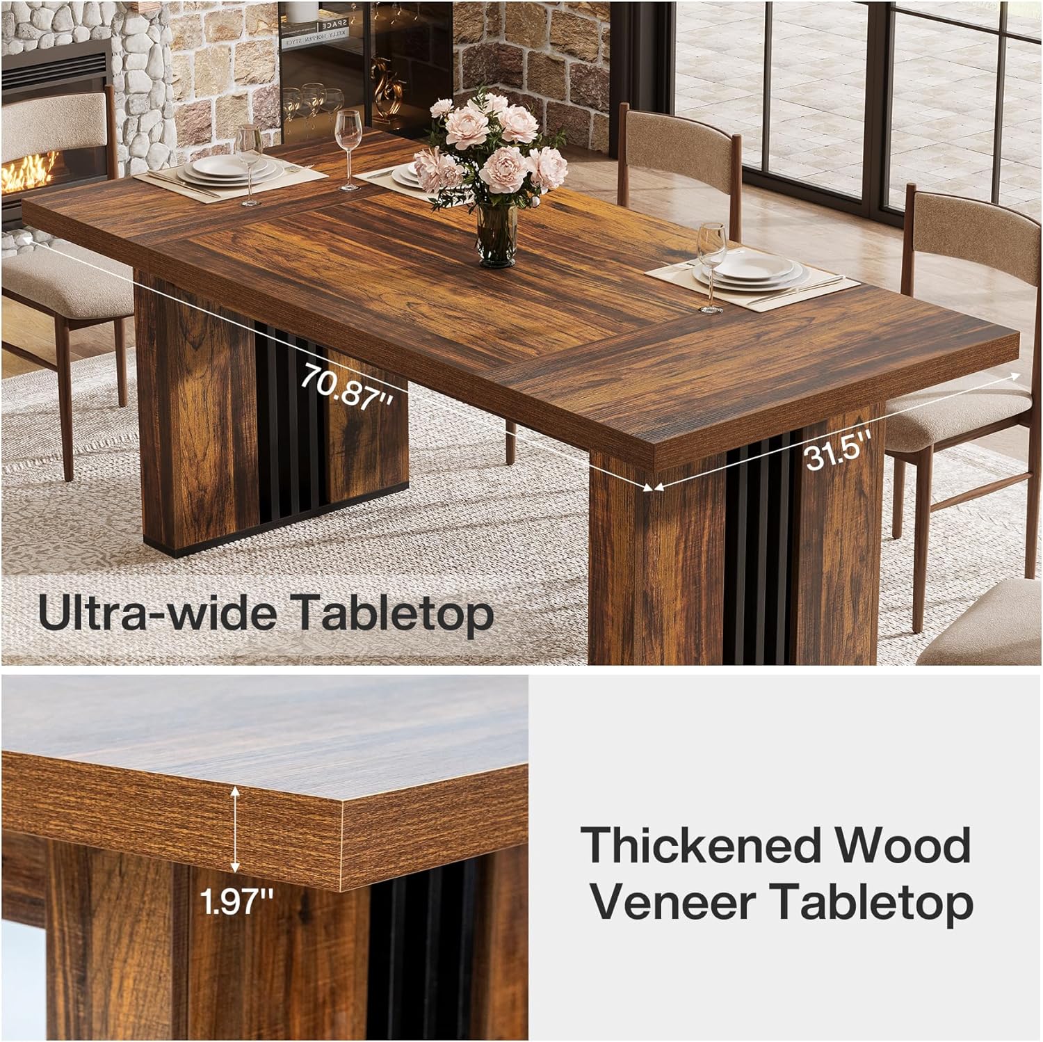 70.86" Dining Table, Rectangular Heavy Duty Kitchen Dinner Table for 6 - 8 People Tribesigns