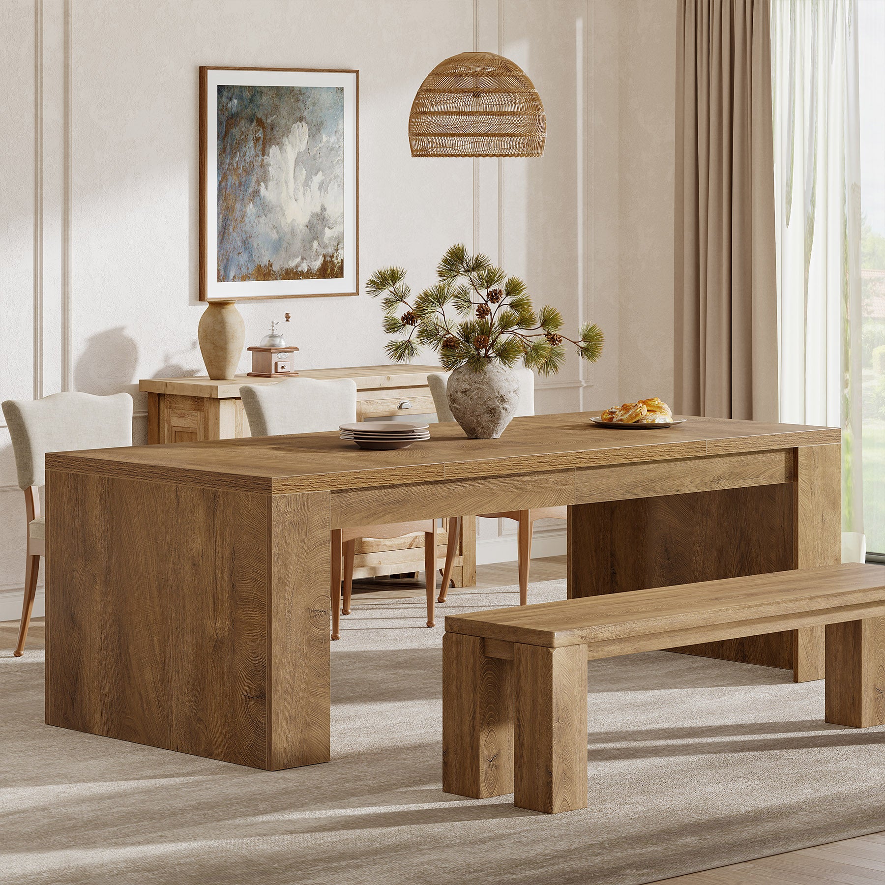 70.87" Dining Table, Rectangular Kitchen Table with Sturdy Frame for 6-8