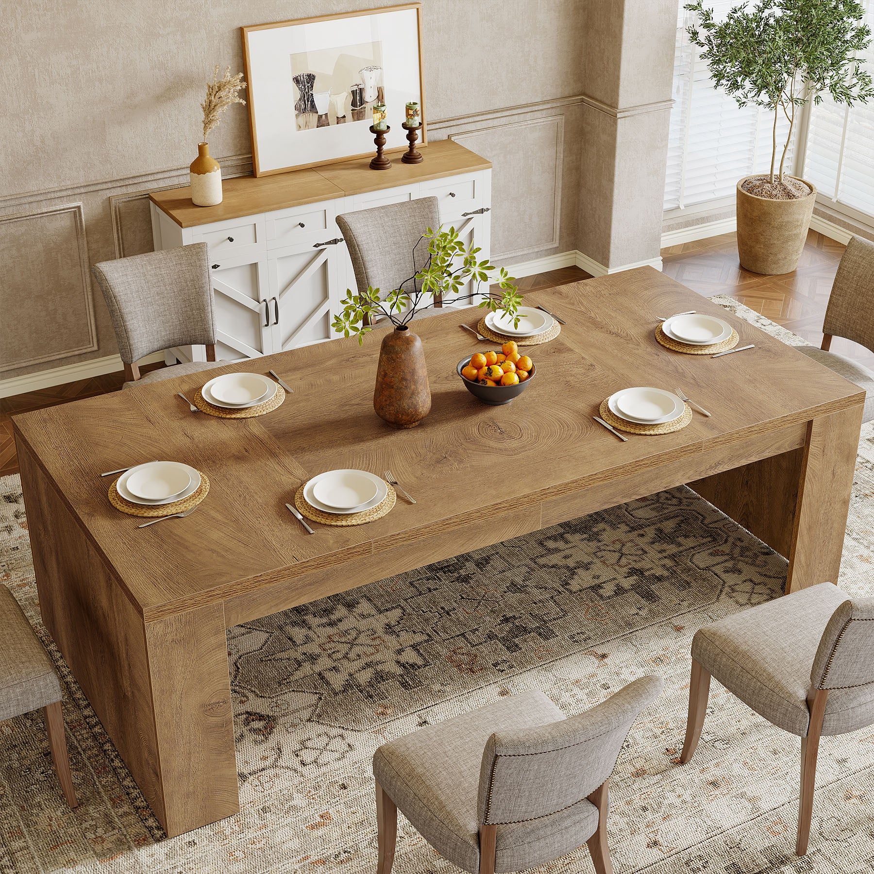 70.87" Dining Table, Rectangular Kitchen Table with Sturdy Frame for 6-8