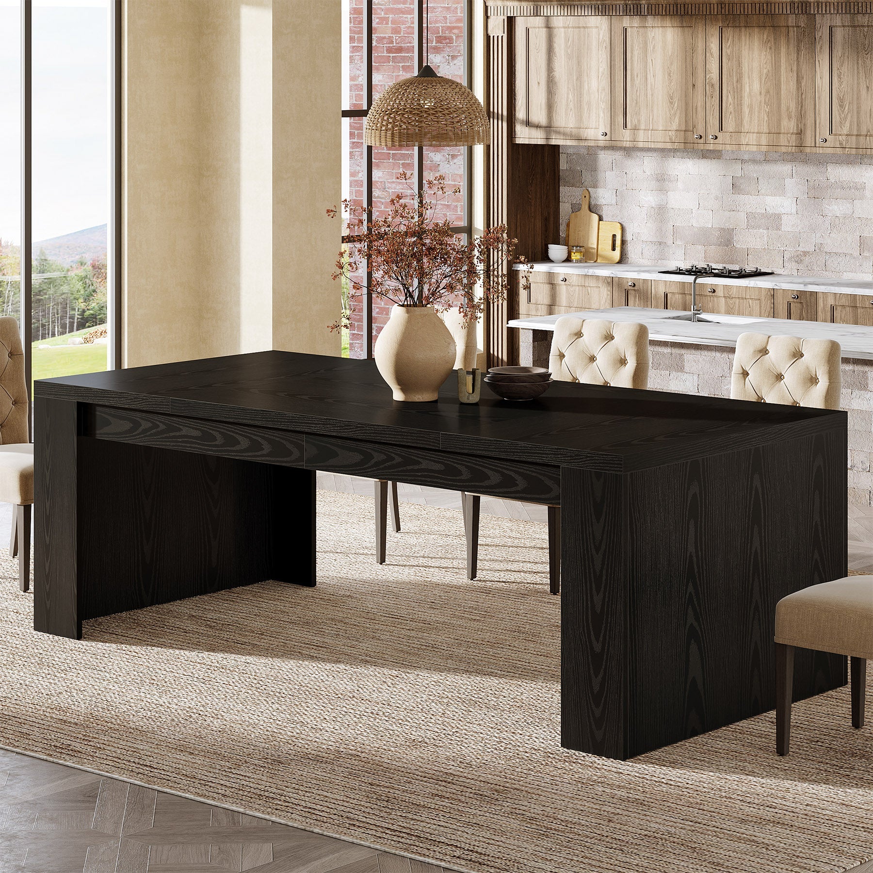 70.87" Dining Table, Rectangular Kitchen Table with Sturdy Frame for 6-8