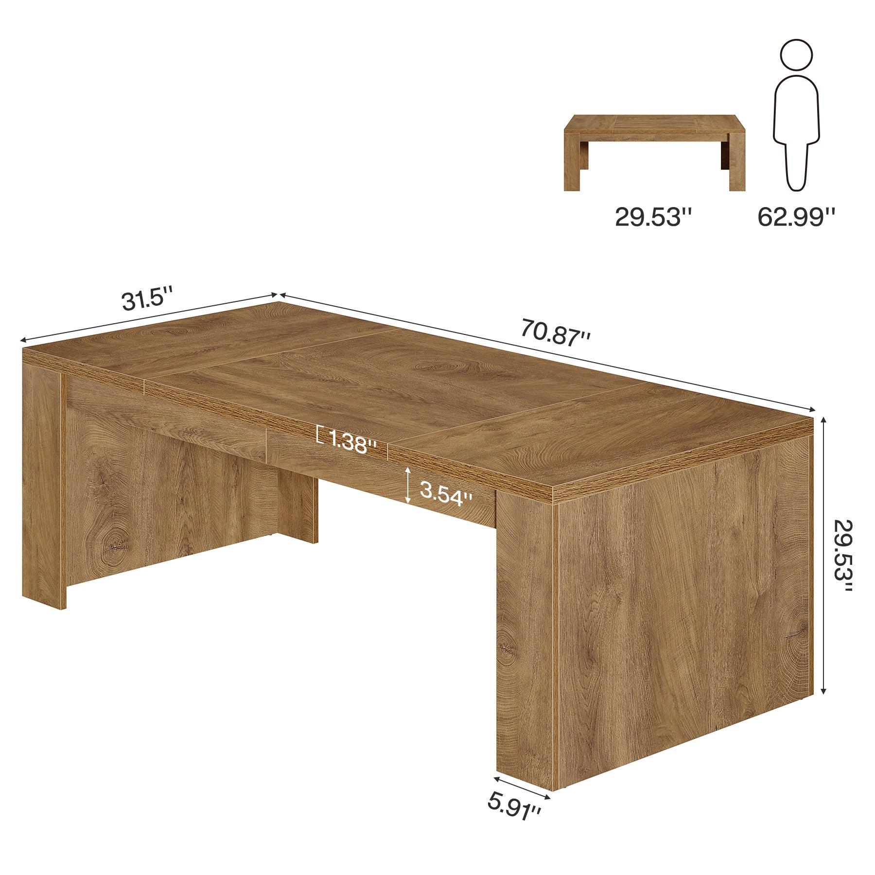 70.87" Dining Table, Rectangular Kitchen Table with Sturdy Frame for 6-8