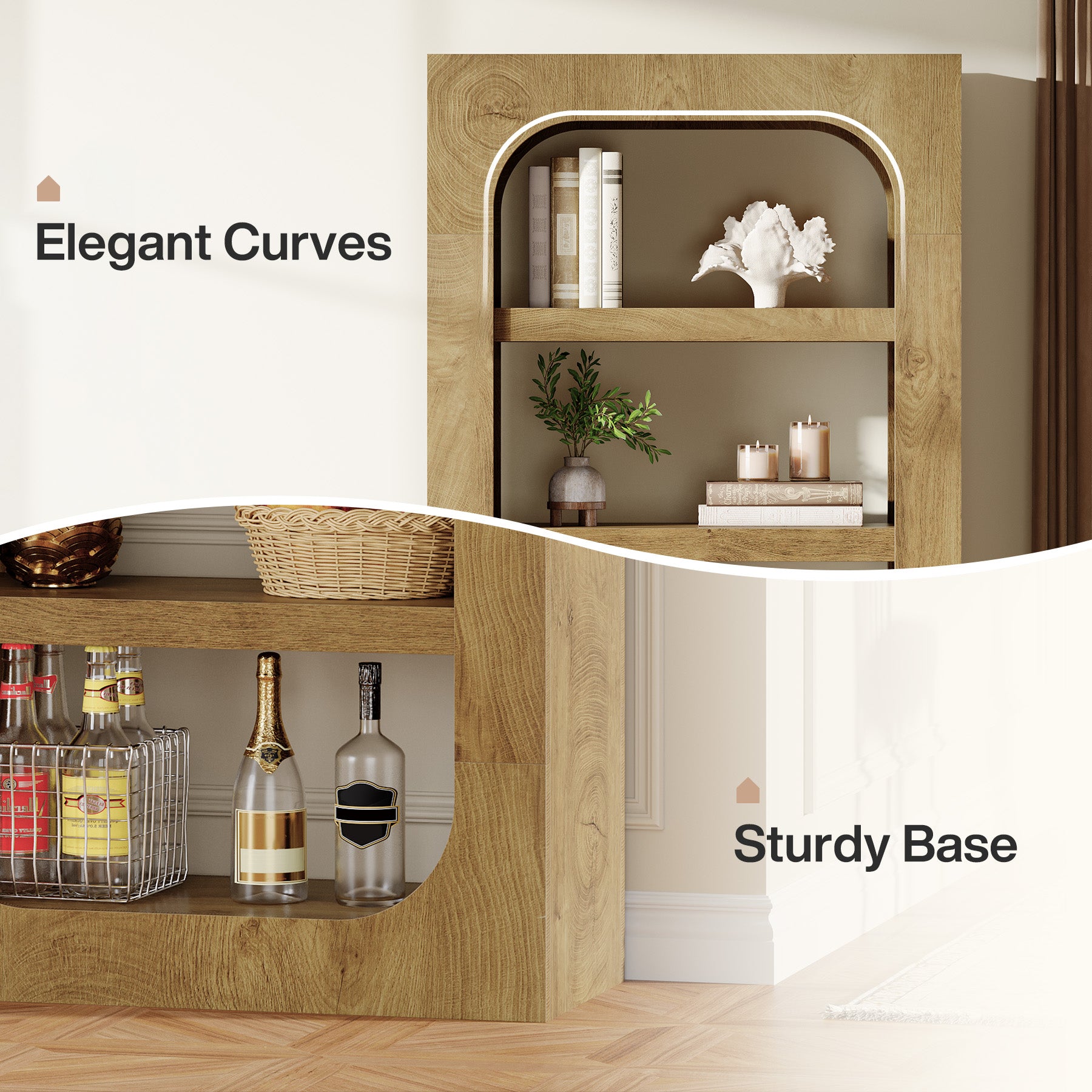 70.8" Bookcase, 5-Tier Wooden Bookshelf Display Storage Shelves