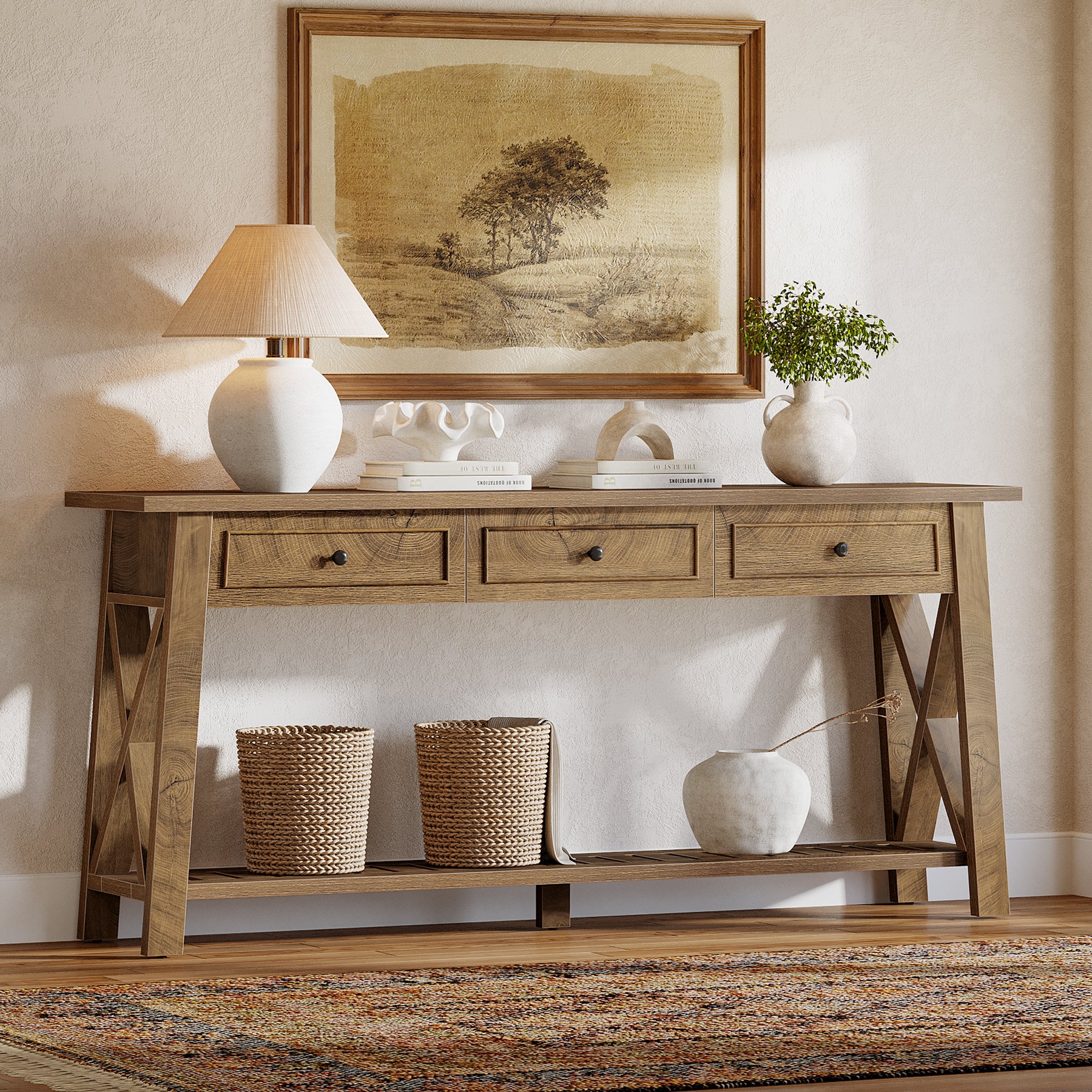 70.8" Console Table, Long Sofa Table Behind Couch with 3 Storage Drawers