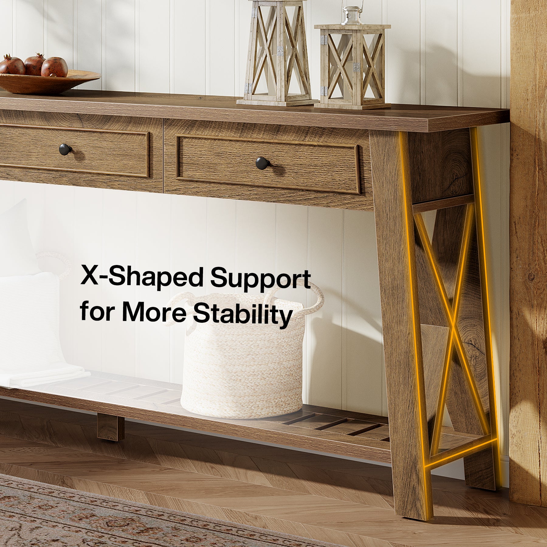 70.8" Console Table, Long Sofa Table Behind Couch with 3 Storage Drawers