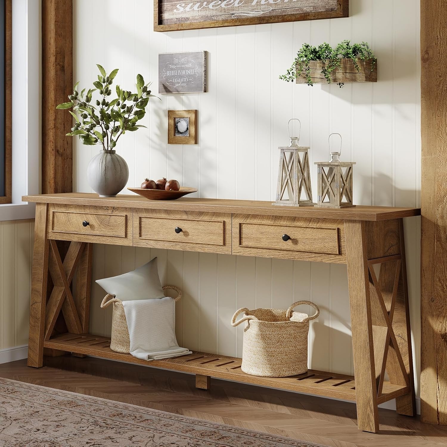 70.8" Console Table, Long Sofa Table Behind Couch with 3 Storage Drawers