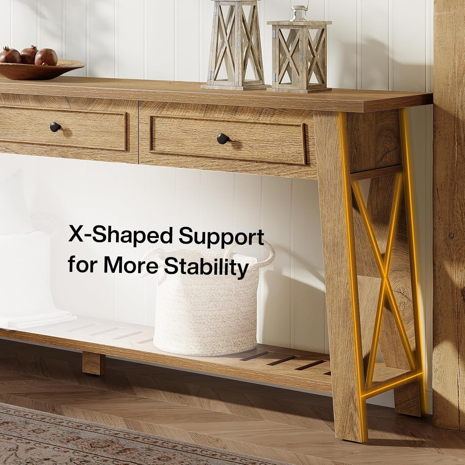 70.8" Console Table, Long Sofa Table Behind Couch with 3 Storage Drawers