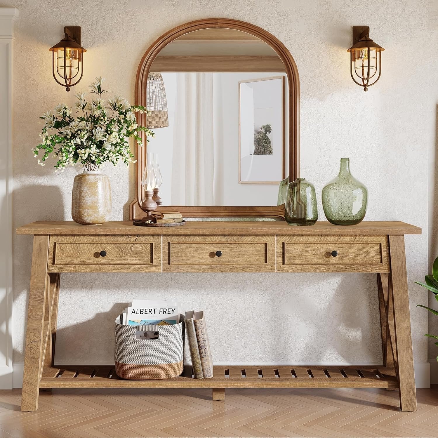 70.8" Console Table, Long Sofa Table Behind Couch with 3 Storage Drawers