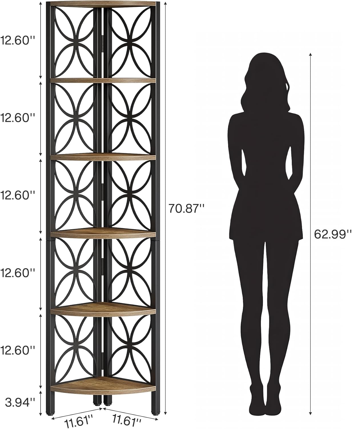 70.8" Corner Shelf, 6 - Tier Corner Bookshelf Display Shelf Storage Rack Tribesigns