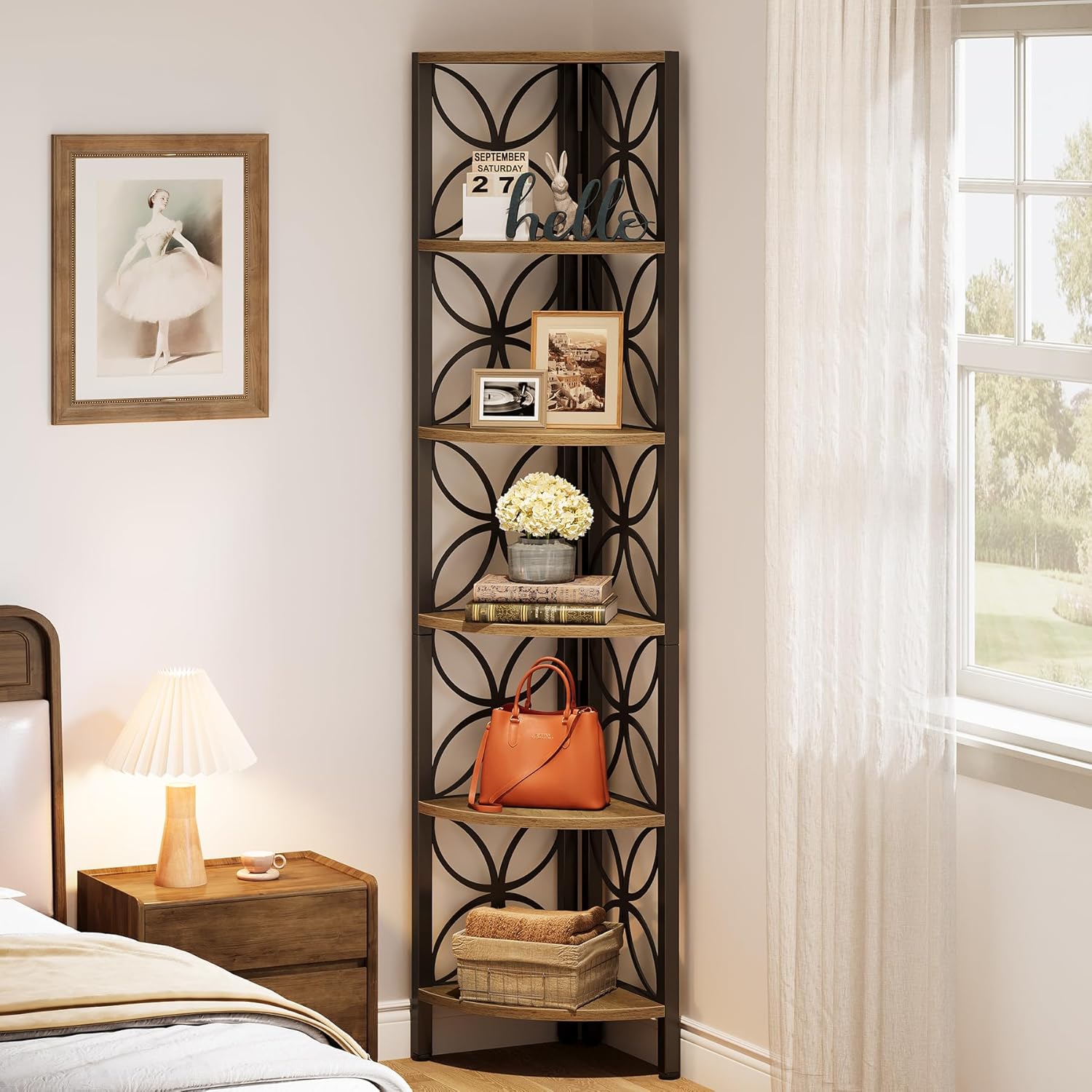 70.8" Corner Shelf, 6 - Tier Corner Bookshelf Display Shelf Storage Rack Tribesigns