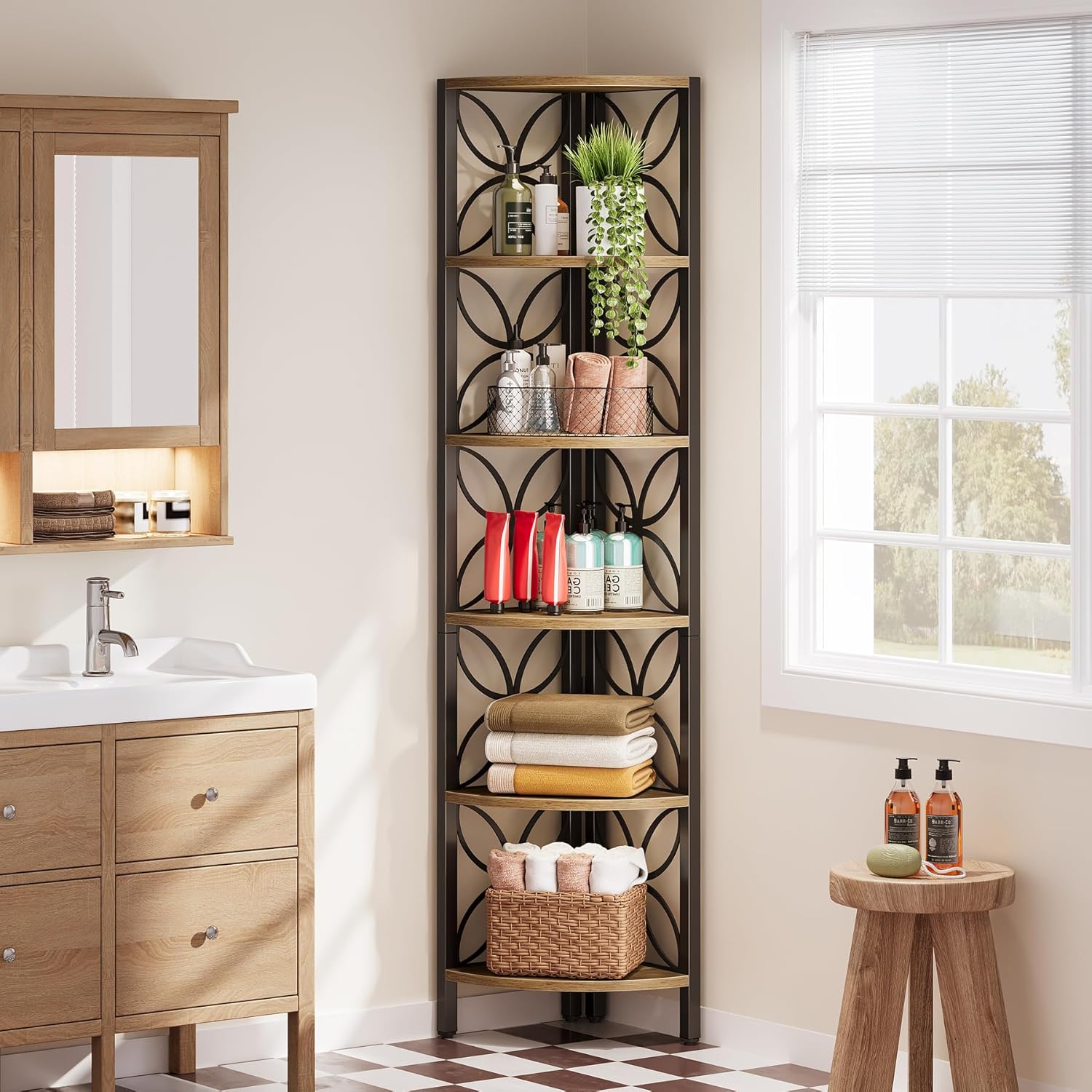 70.8" Corner Shelf, 6 - Tier Corner Bookshelf Display Shelf Storage Rack Tribesigns