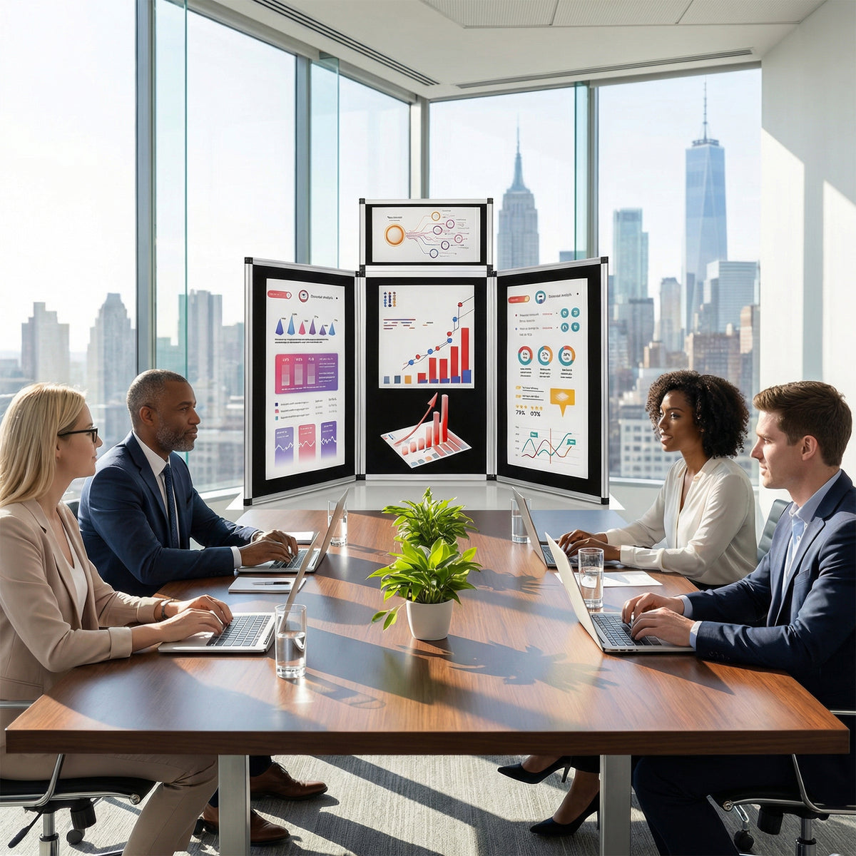 70.8" Folding Presentation Board, 3+1 Panel Trade Portable Panel Display