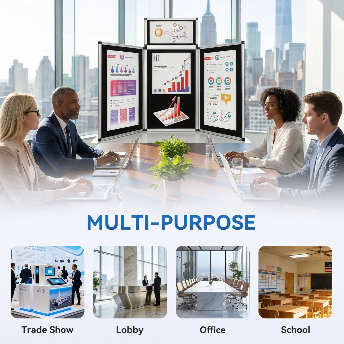 70.8" Folding Presentation Board, 3+1 Panel Trade Portable Panel Display
