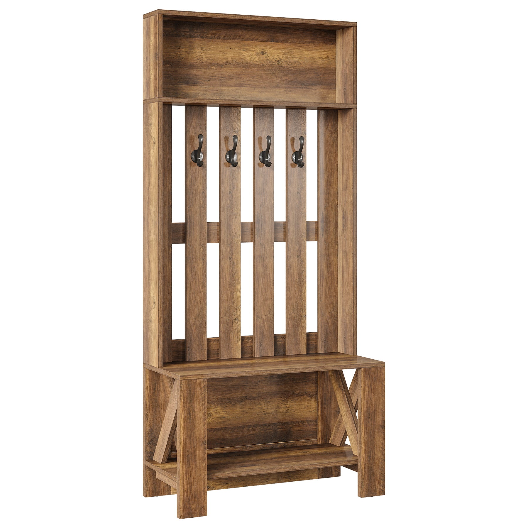 70.8" Freestanding Hall Tree, Coat Rack with Shoe Bench and Hooks