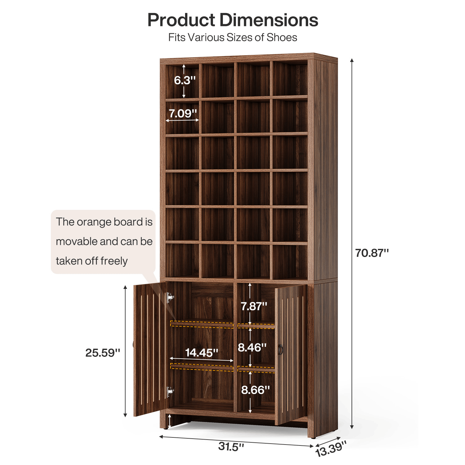 70.8" Shoe Cabinet, Freestanding Shoe Rack with 24 Storage Cubbies & 3 Hidden Shelves