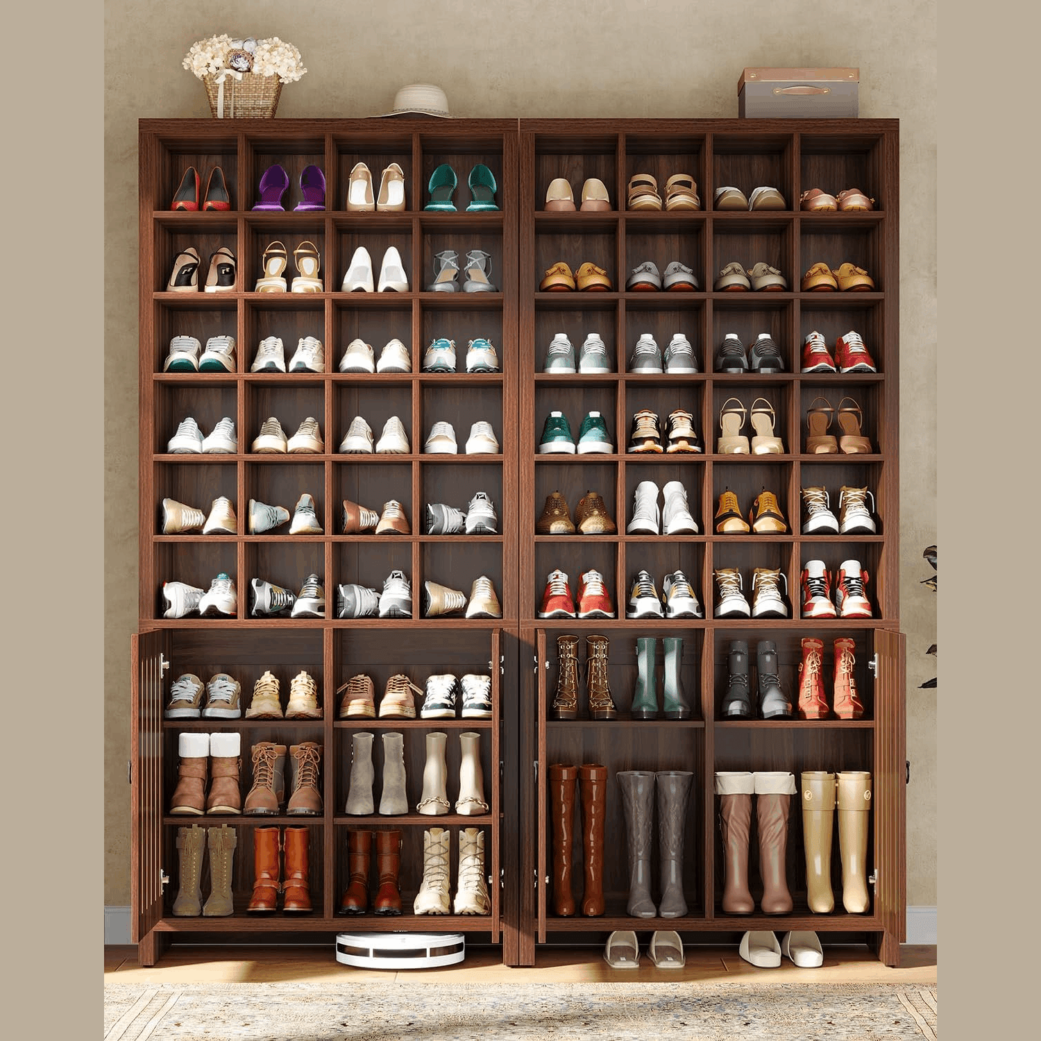 70.8" Shoe Cabinet, Freestanding Shoe Rack with 24 Storage Cubbies & 3 Hidden Shelves