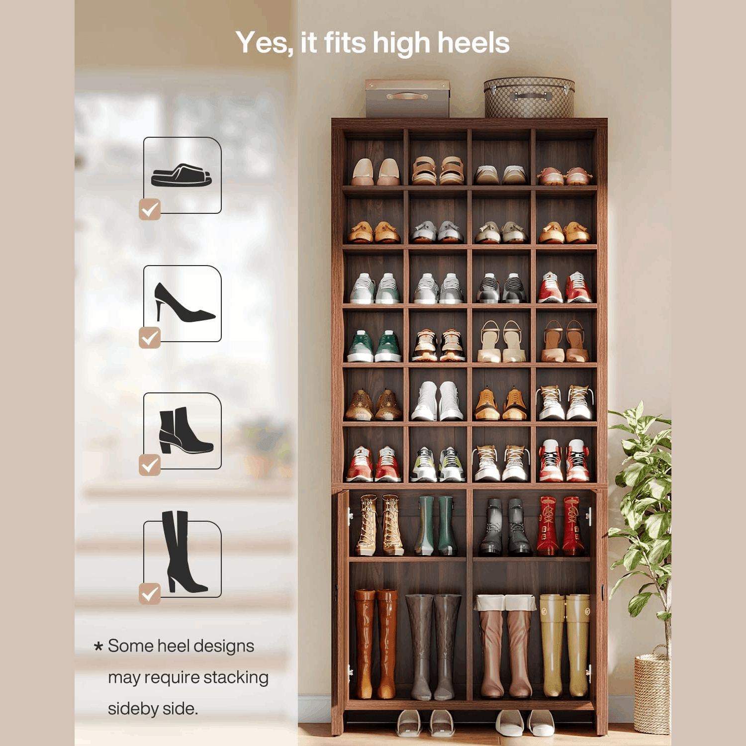 70.8" Shoe Cabinet, Freestanding Shoe Rack with 24 Storage Cubbies & 3 Hidden Shelves