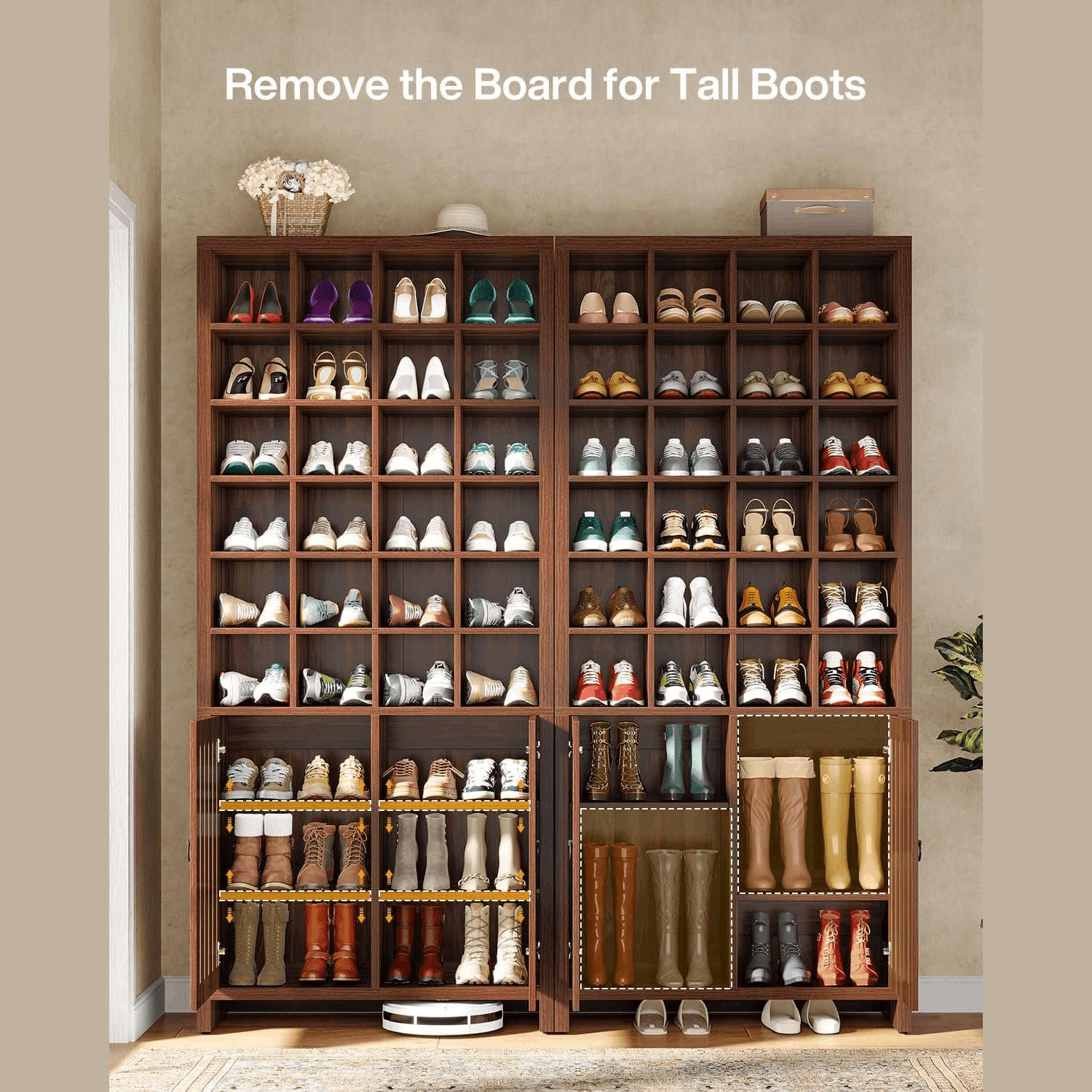 70.8" Shoe Cabinet, Freestanding Shoe Rack with 24 Storage Cubbies & 3 Hidden Shelves
