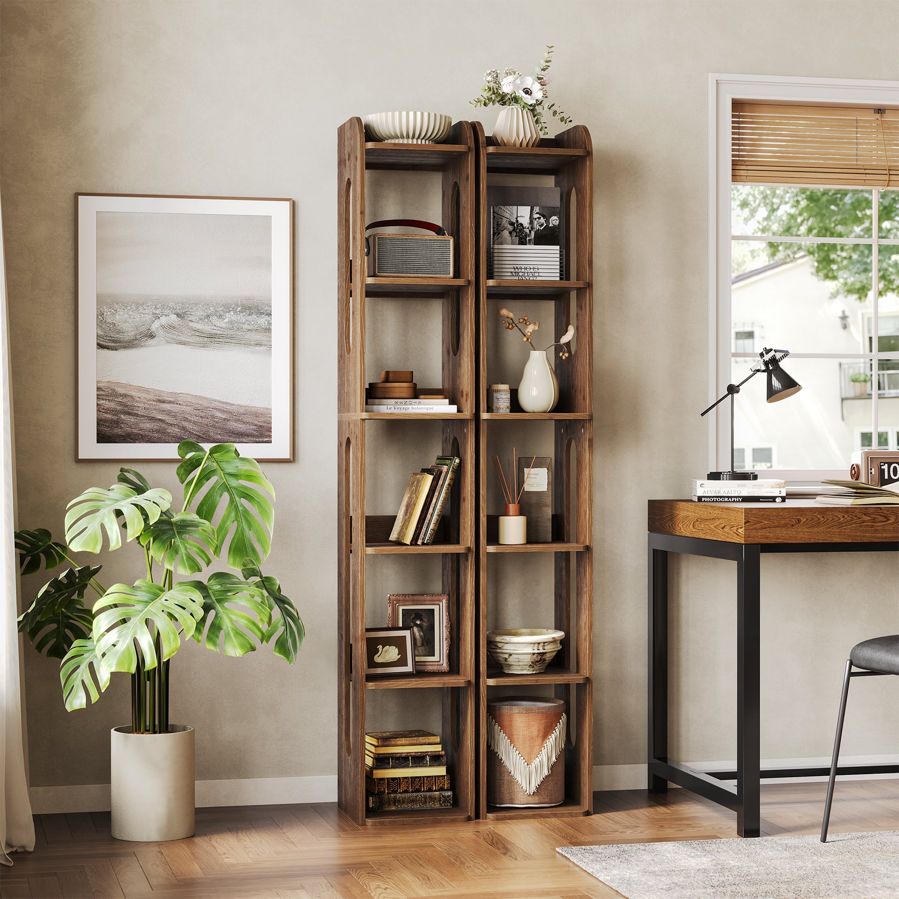 70.8" Wood Bookshelf, 6 Tier Narrow Bookcase with Open Storage Shelf