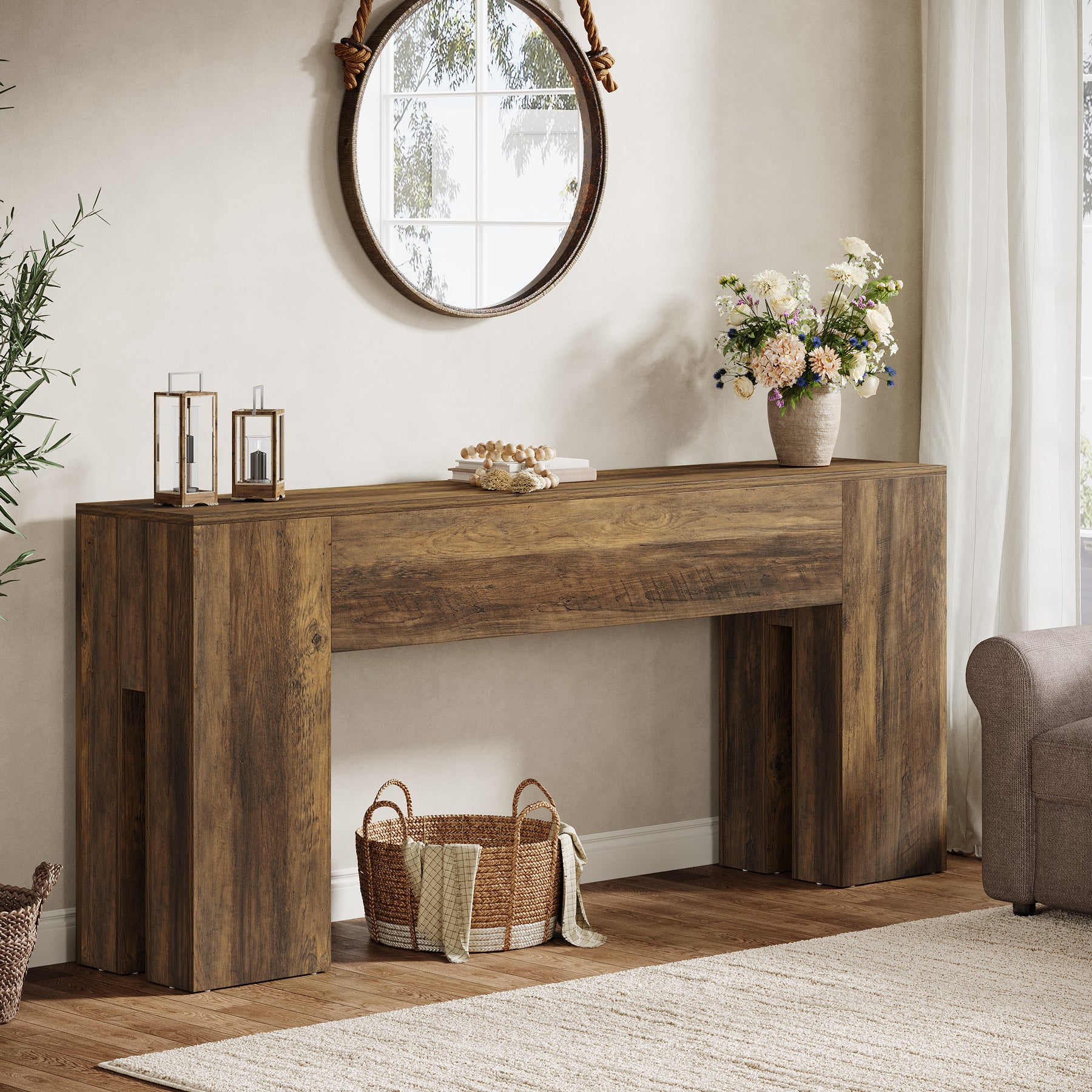 70.8" Wooden Console Table, Sturdy Sofa Hallway Table